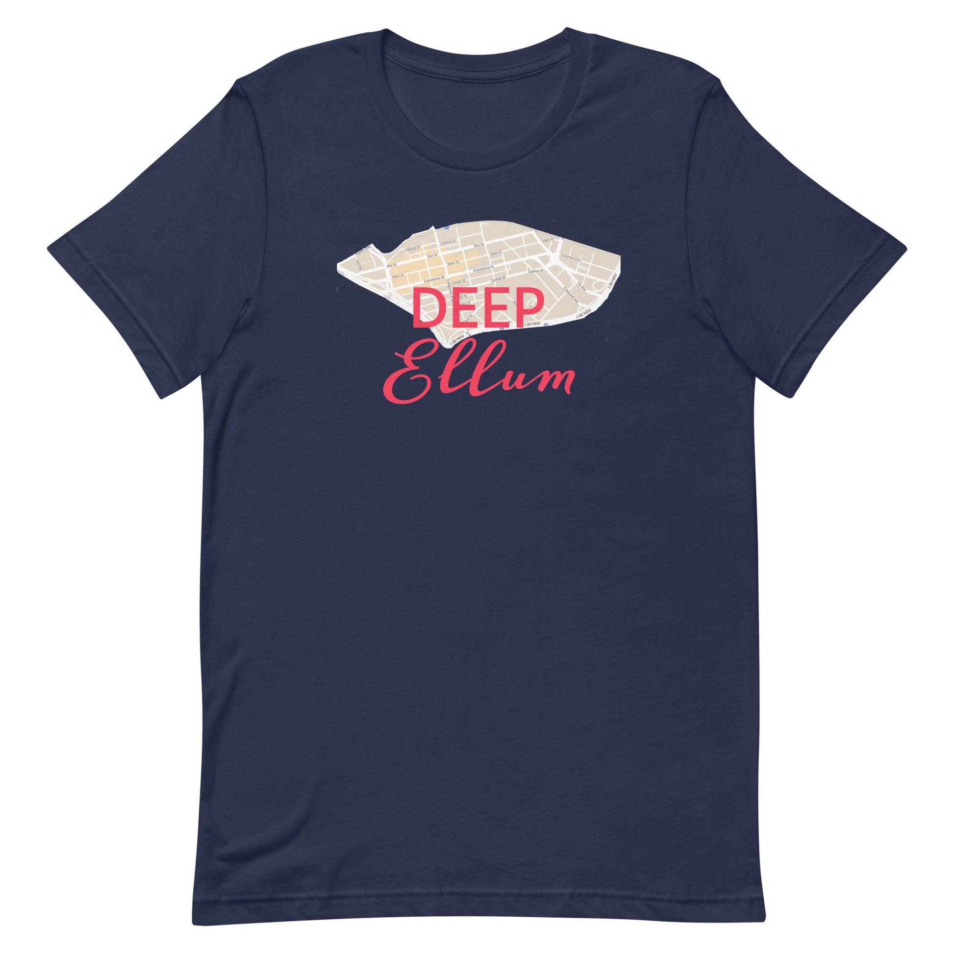 Deep Ellum Street Map Tee Navy Texas unisex-staple-t-shirt-navy-front-63b635f6506c3