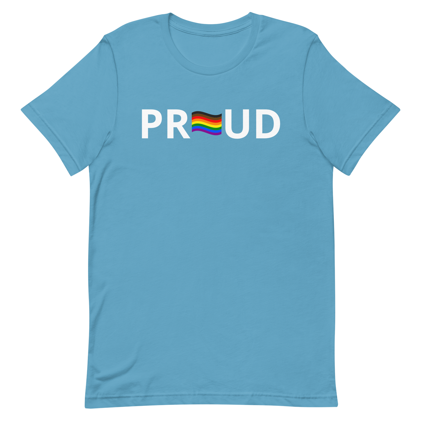 LGBTQ Pride T-Shirt - 8 Stripe "Proud" Ocean Blue Pride unisex-staple-t-shirt-ocean-blue-front-6312c77159f2d