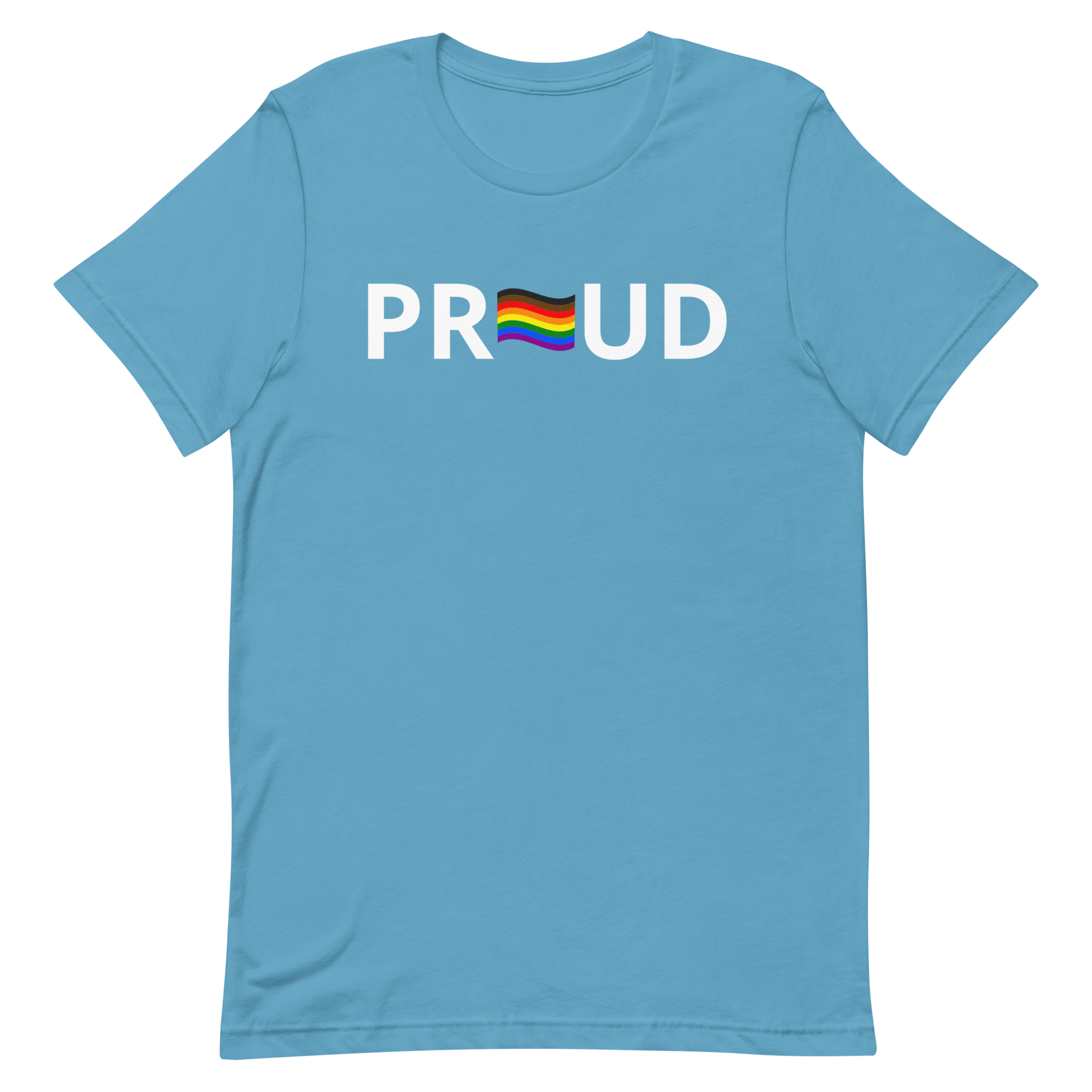 LGBTQ Pride T-Shirt - 8 Stripe "Proud" Ocean Blue Pride unisex-staple-t-shirt-ocean-blue-front-6312c77159f2d