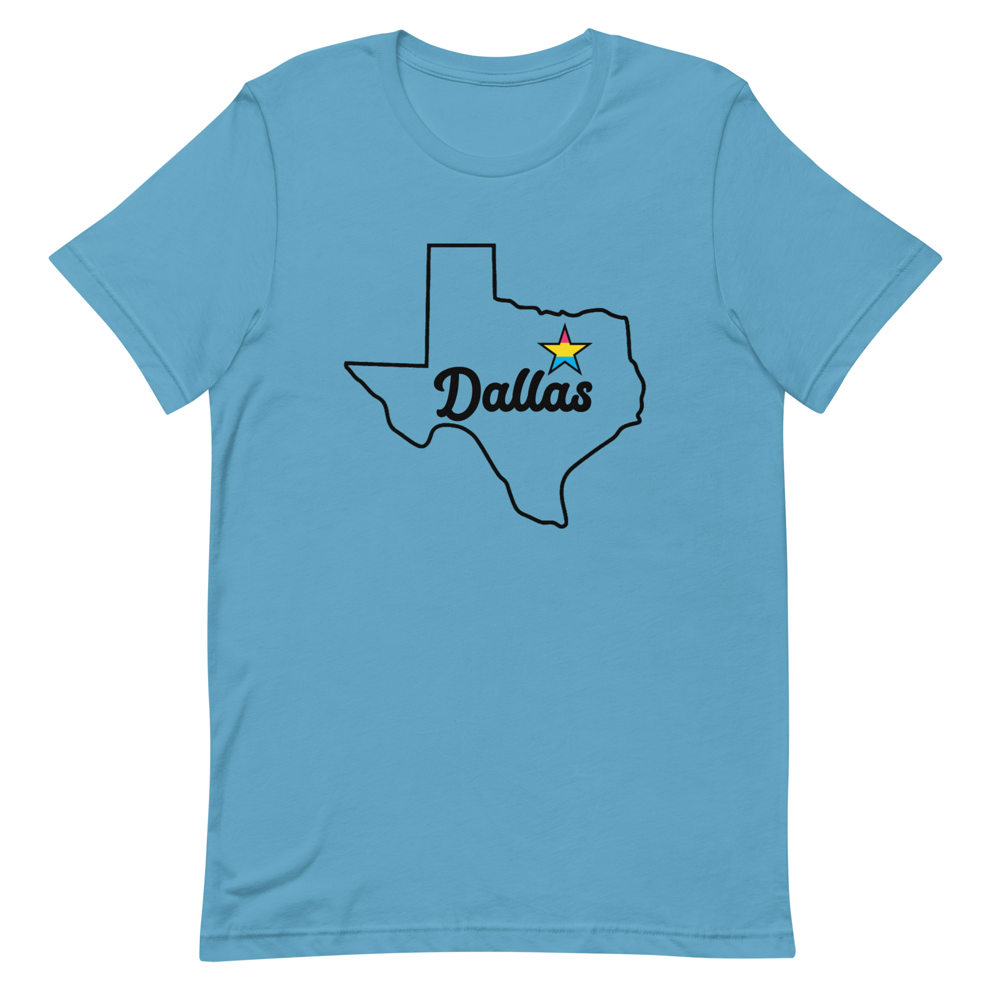 Dallas Texas Pansexual Star Tee Ocean Blue Pansexual unisex-staple-t-shirt-ocean-blue-front-635b0edde434c