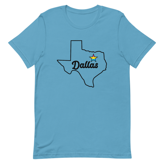 Dallas Texas Pansexual Star Tee Ocean Blue Pansexual unisex-staple-t-shirt-ocean-blue-front-635b0edde434c