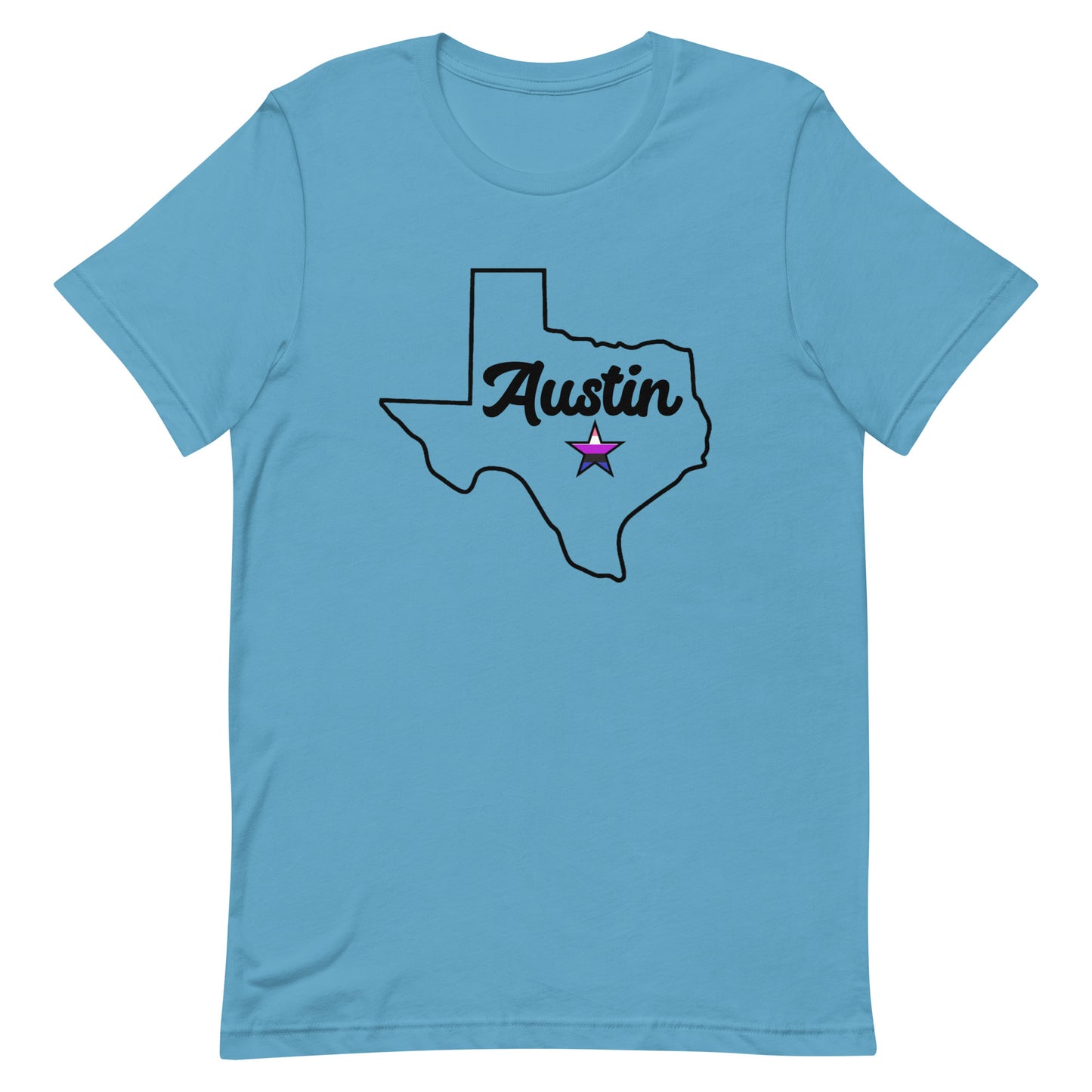 Austin Texas Genderfluid Star Tee Ocean Blue Genderfluid unisex-staple-t-shirt-ocean-blue-front-63b38be03e9f3_437eb3c7-0ee1-4fe1-b67f-24e09938bd80