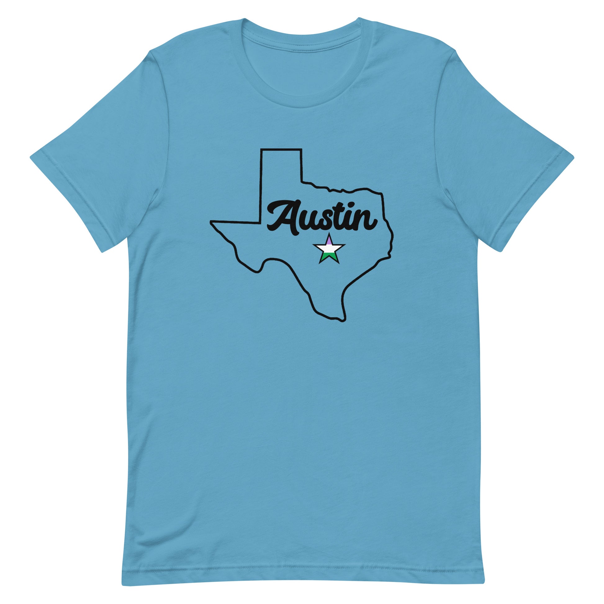 Austin Texas Genderqueer Star Tee Ocean Blue Genderqueer unisex-staple-t-shirt-ocean-blue-front-63b4ccacd1b4f