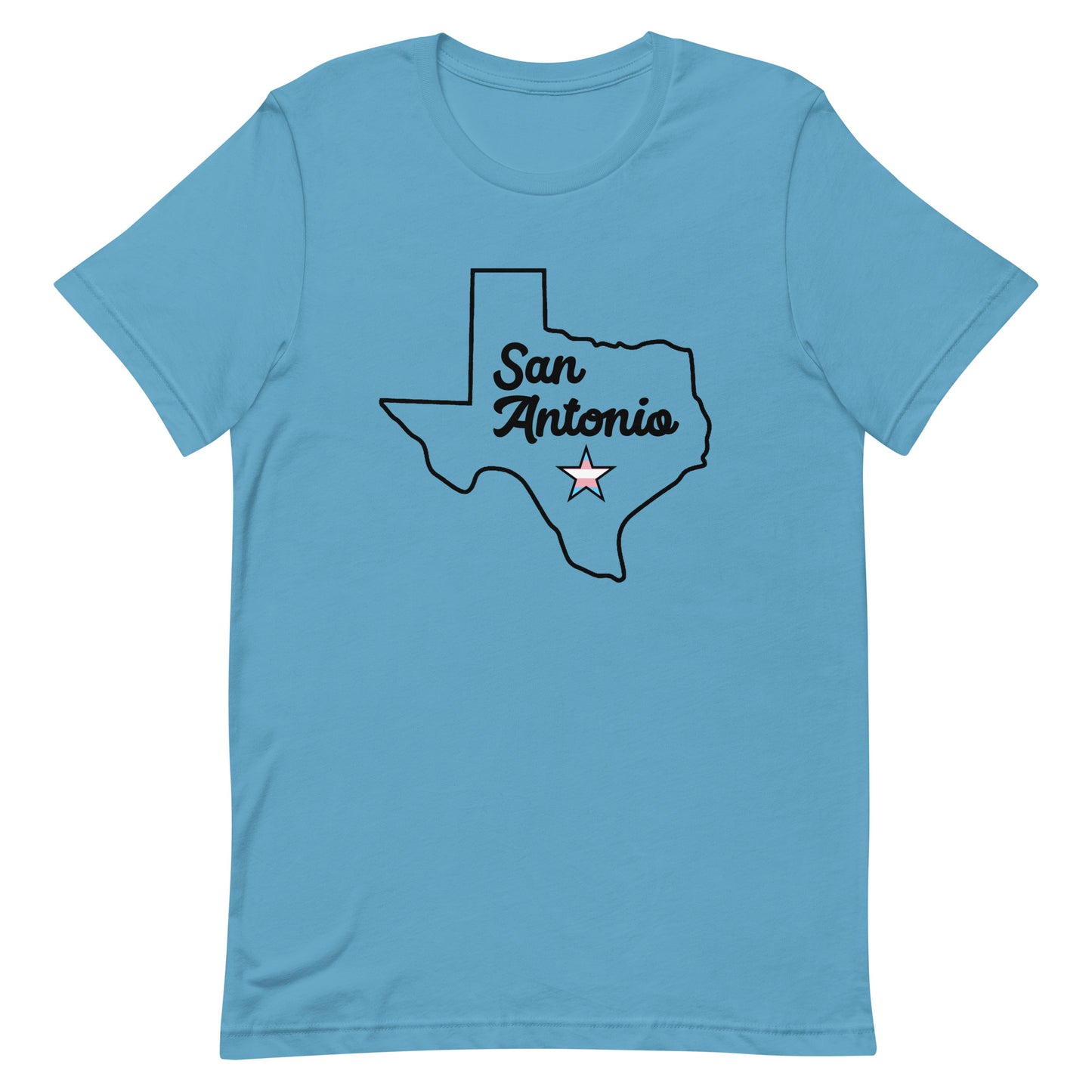 San Antonio Texas Transgender Star Tshirt Ocean Blue Transgender unisex-staple-t-shirt-ocean-blue-front-63b61c22891f3