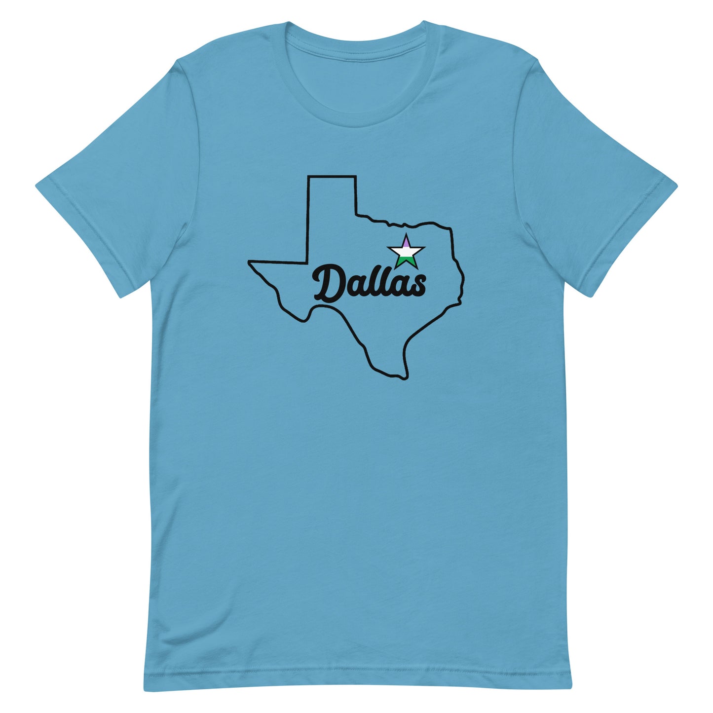 Dallas Texas Genderqueer Star Tee Ocean Blue Genderqueer unisex-staple-t-shirt-ocean-blue-front-63b62933cf192