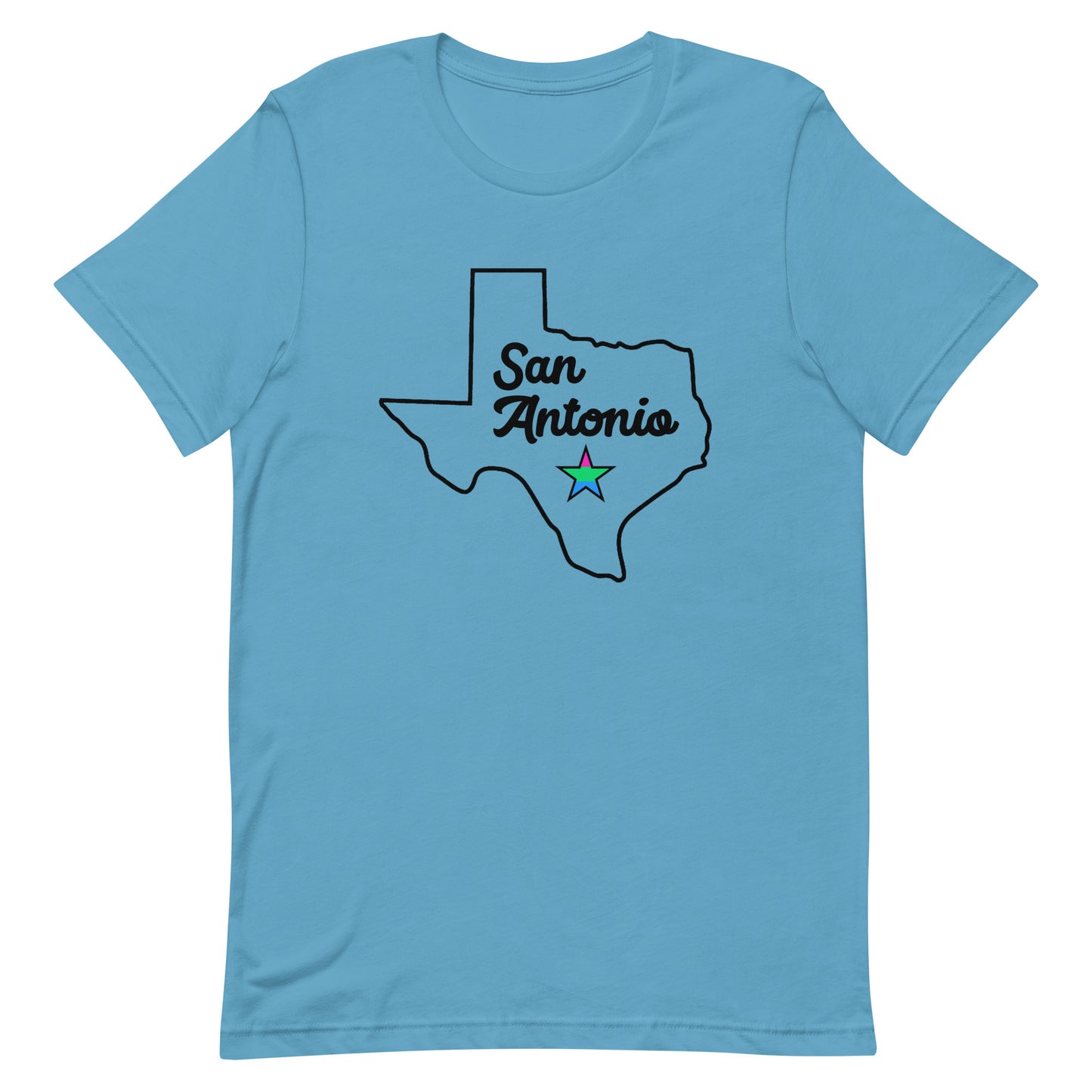 San Antonio Texas Polysexual Star Tee Aqua Polysexual unisex-staple-t-shirt-ocean-blue-front-63b635aad1a6e