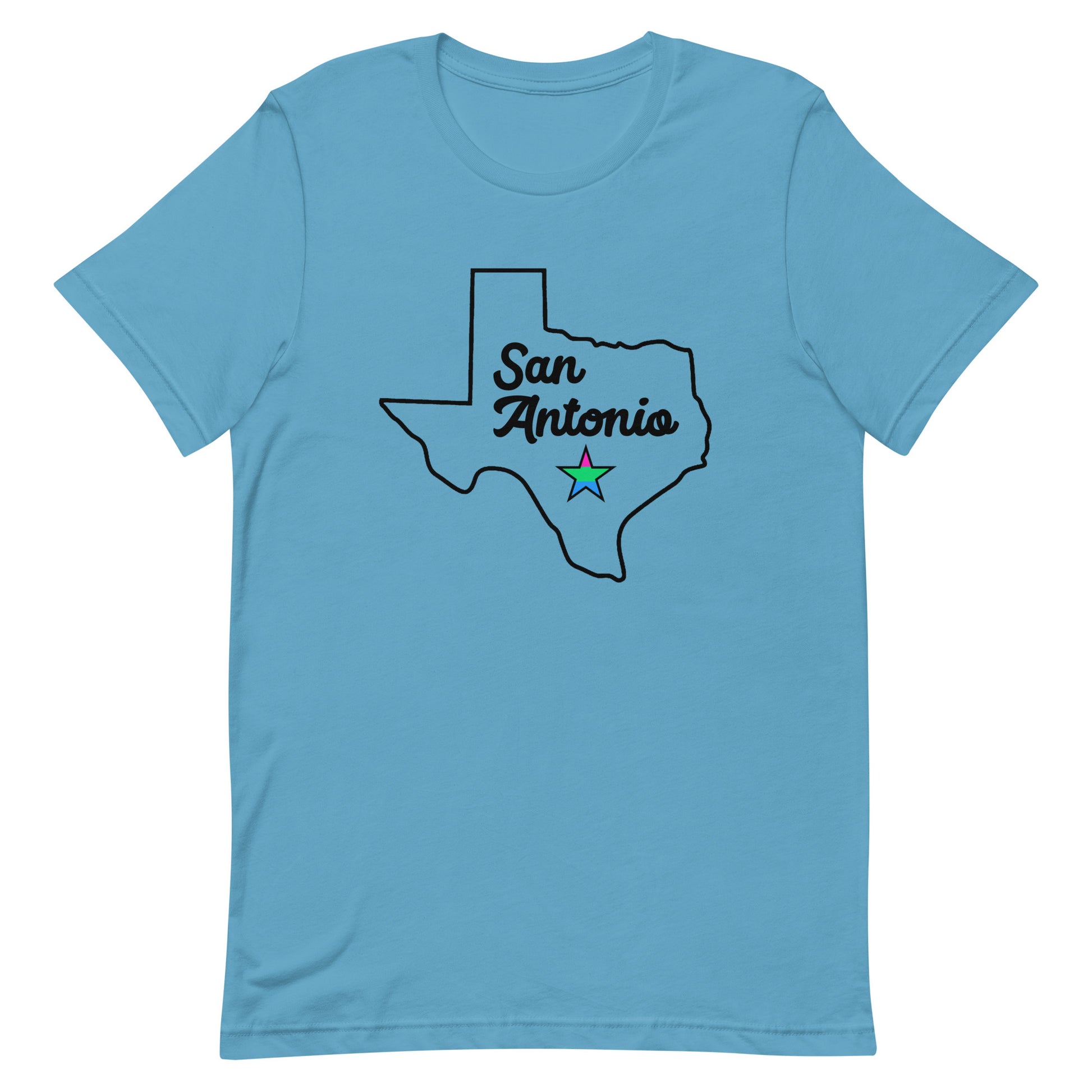 San Antonio Texas Polysexual Star Tee Aqua Polysexual unisex-staple-t-shirt-ocean-blue-front-63b635aad1a6e