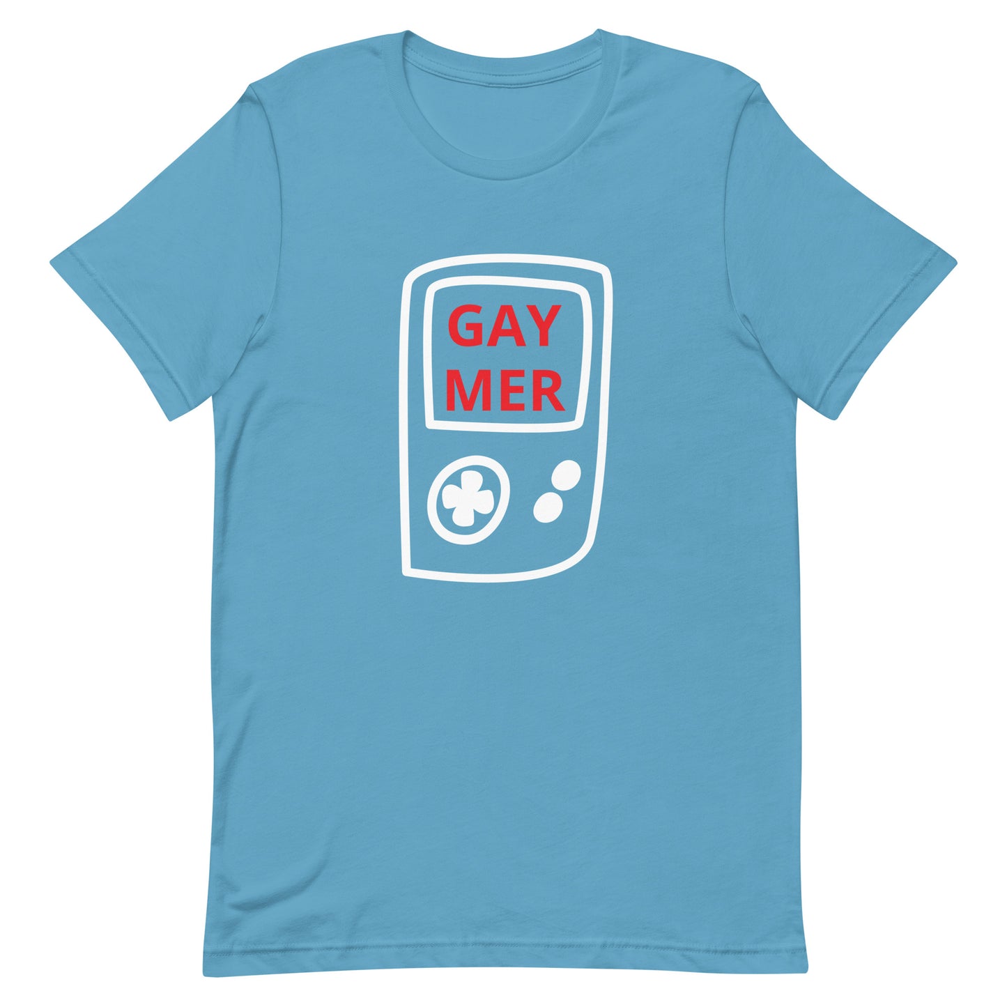 Gaymer Handheld Tee Ocean Blue Gay unisex-staple-t-shirt-ocean-blue-front-63b76fa7d34e7