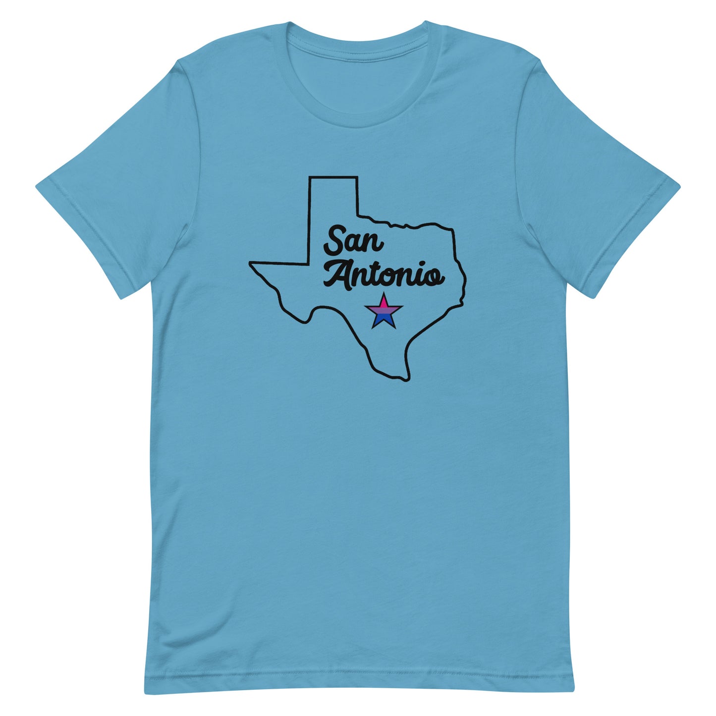 San Antonio Texas Bisexual Star Tee Ocean Blue Bisexual unisex-staple-t-shirt-ocean-blue-front-63b77ecae6355