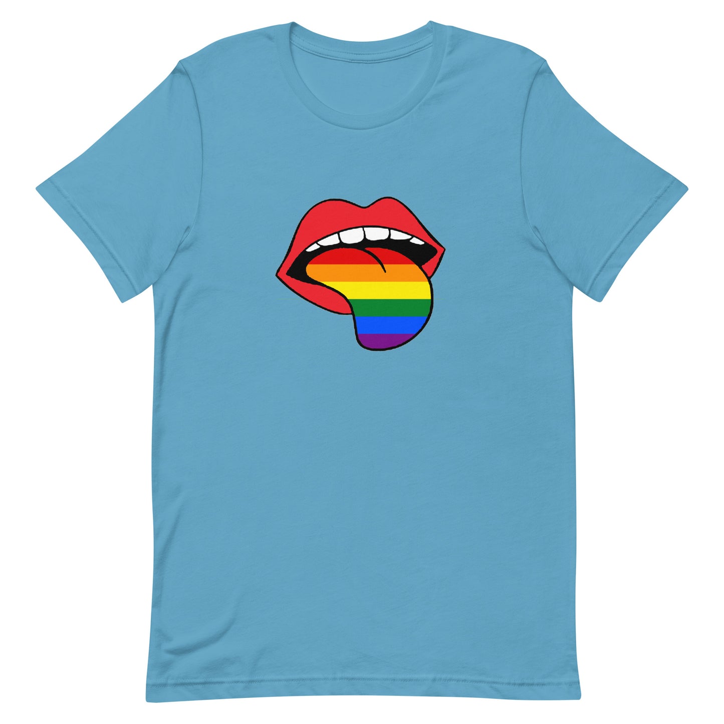 LGBTQ Pride T-Shirt - Rainbow Tongue Ocean Blue Pride unisex-staple-t-shirt-ocean-blue-front-63b899c73569d