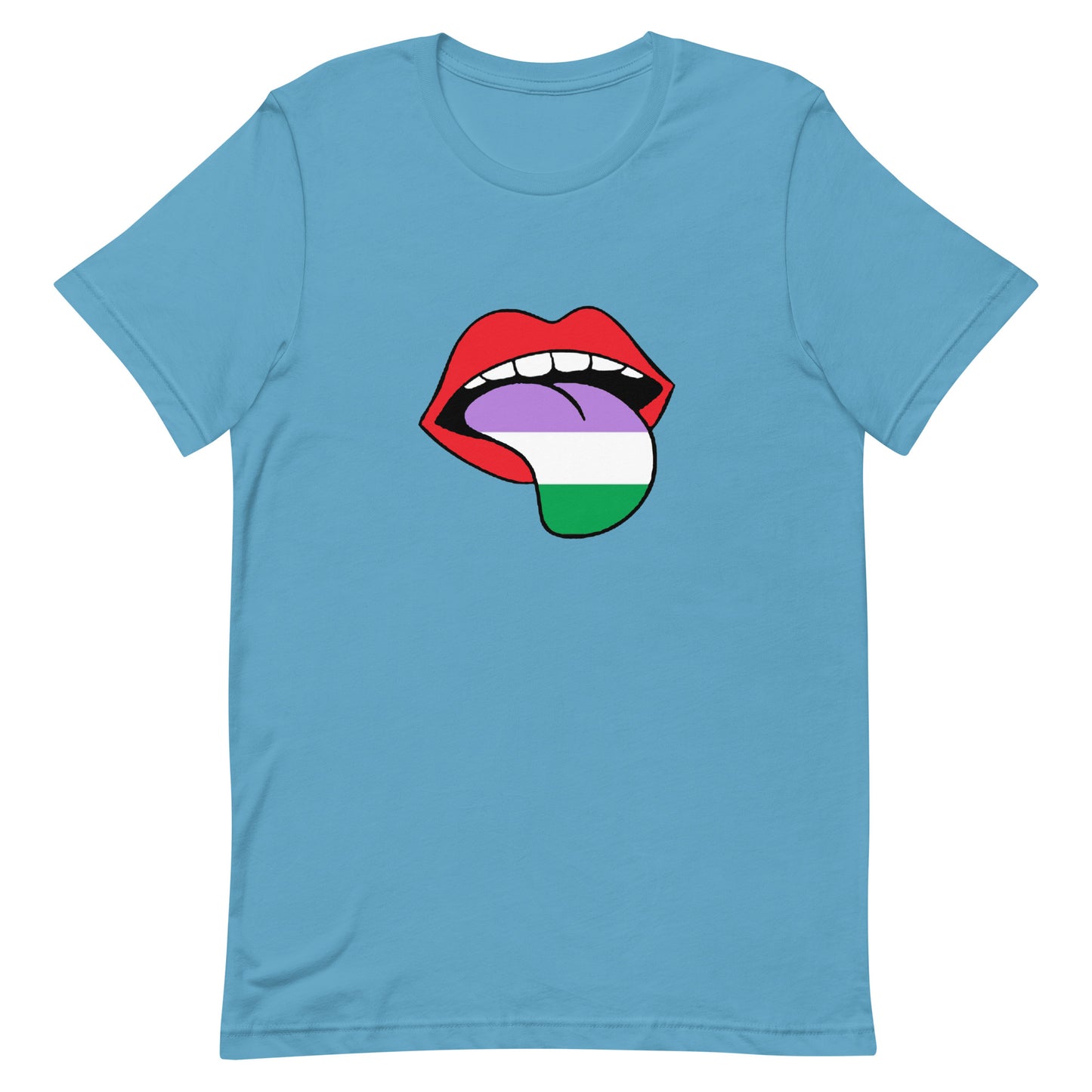 Genderqueer Pride Shirt - Tongue Ocean Blue Genderqueer unisex-staple-t-shirt-ocean-blue-front-63ba1e1ea2c0c