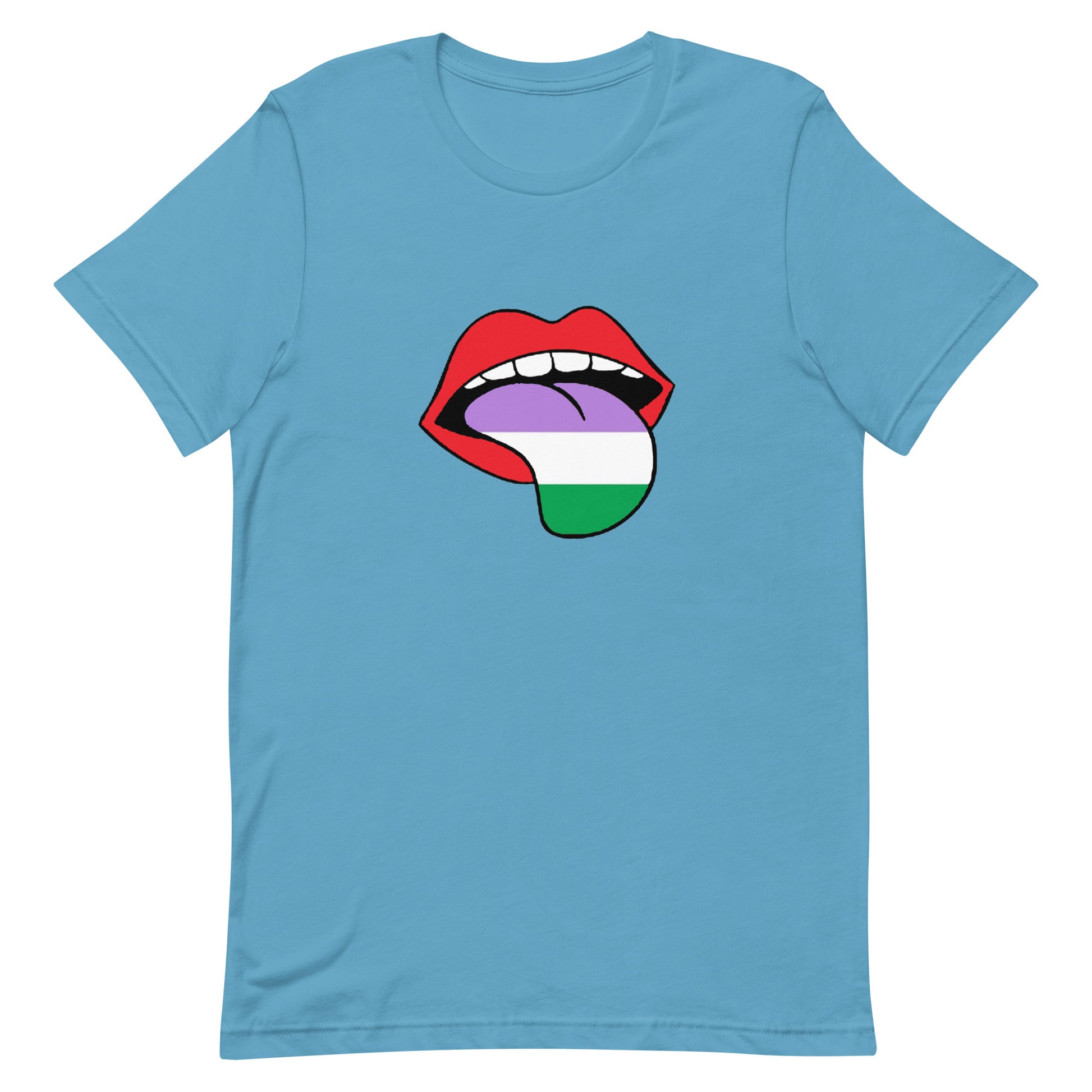 Genderqueer Pride Shirt - Tongue Ocean Blue Genderqueer unisex-staple-t-shirt-ocean-blue-front-63ba1e1ea2c0c