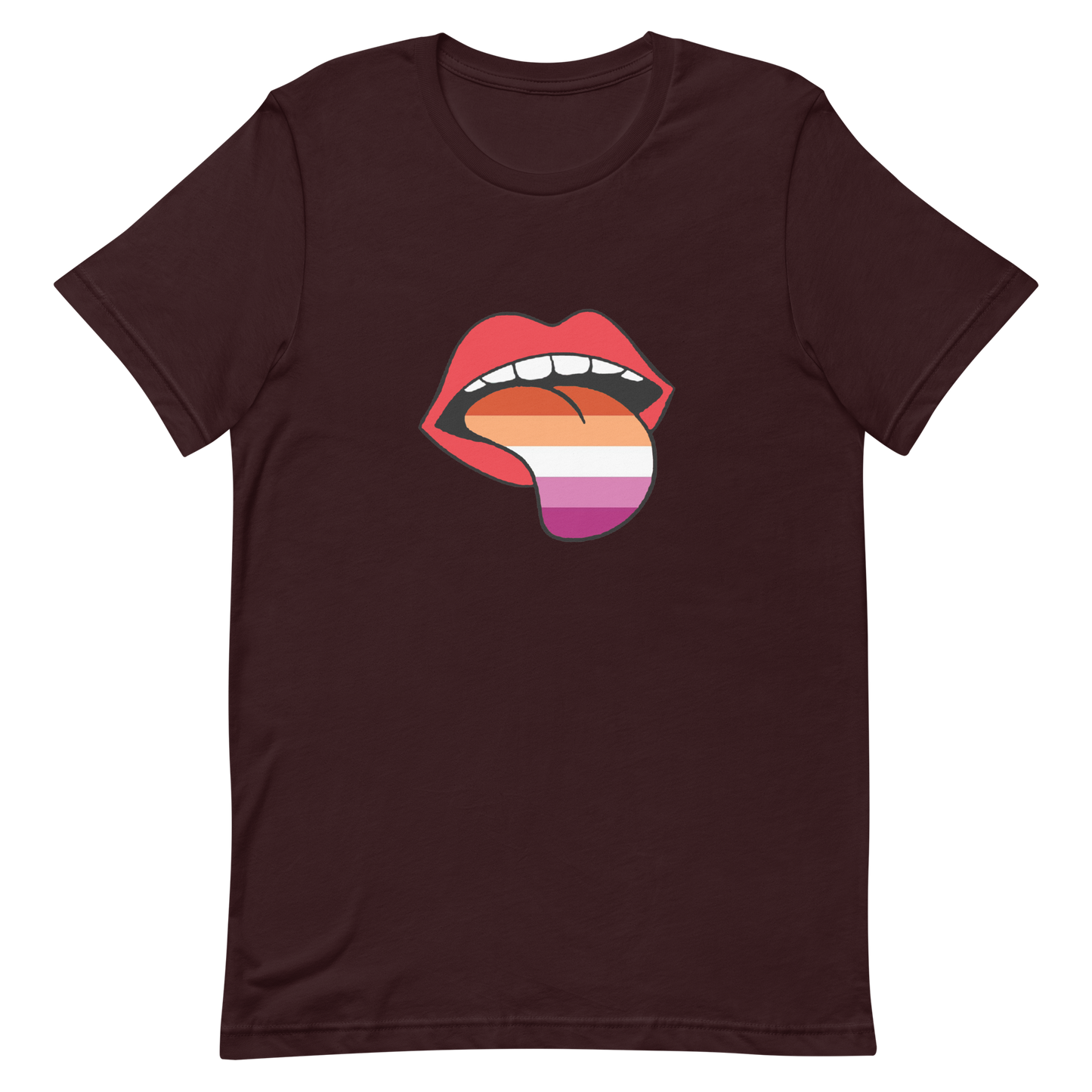 Lesbian Pride T-Shirt - Tongue Oxblood Black Lesbian unisex-staple-t-shirt-oxblood-black-front-6358780eb6f0b