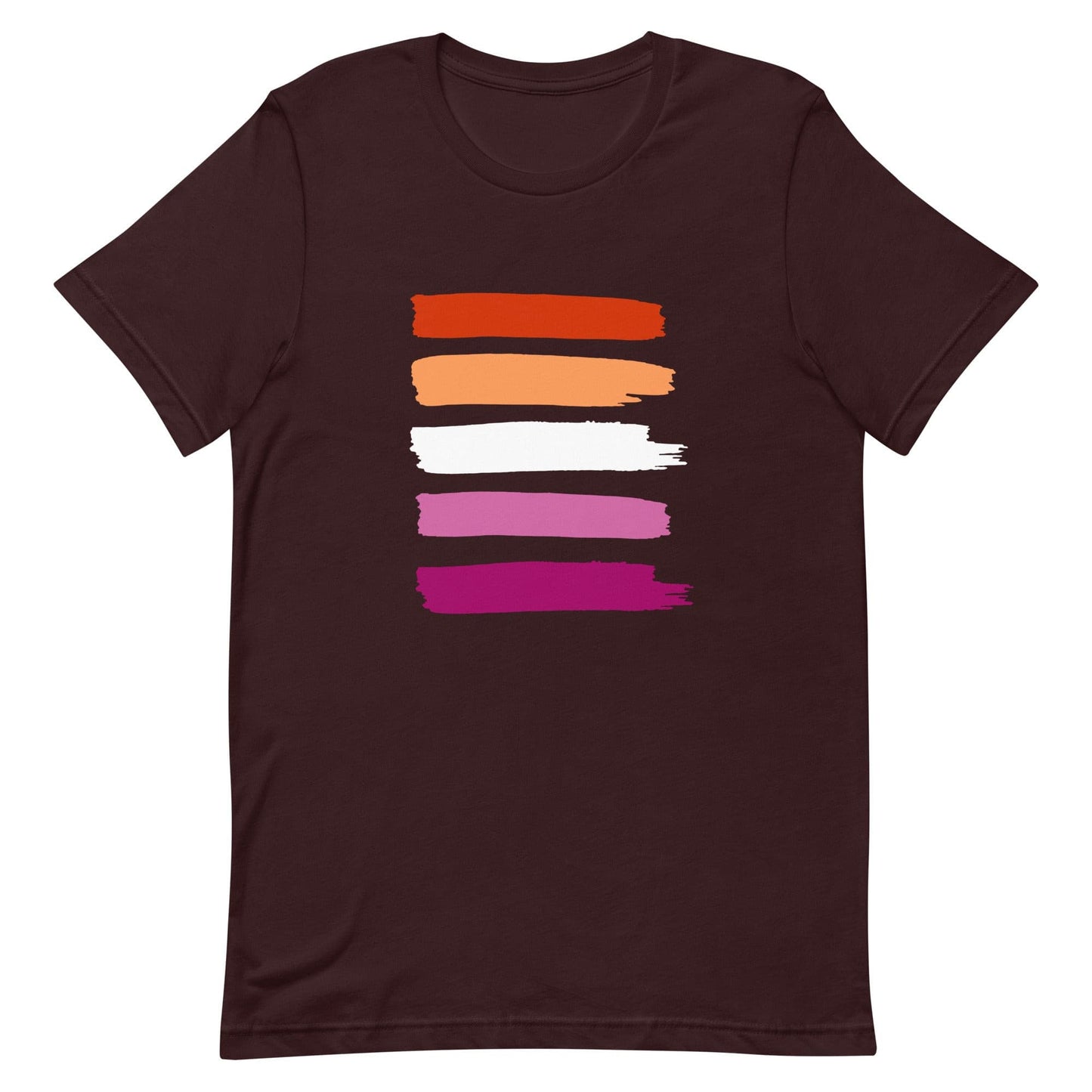 Lesbian Pride T-Shirt - Paint Stripes Oxblood Black Lesbian unisex-staple-t-shirt-oxblood-black-front-63ec36cf0e954