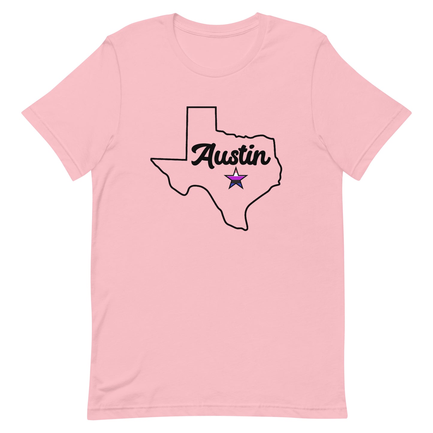 Austin Texas Genderfluid Star Tee Pink Genderfluid unisex-staple-t-shirt-pink-front-63b38be0430eb_8e197d58-030c-4228-abd3-bea51d1245e1