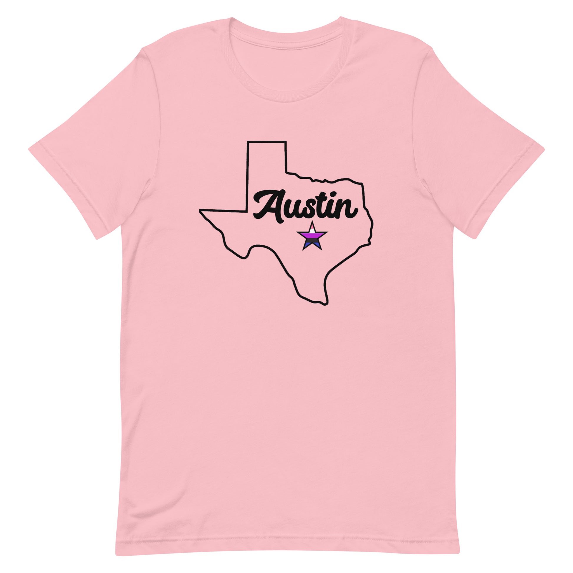 Austin Texas Genderfluid Star Tee Pink Genderfluid unisex-staple-t-shirt-pink-front-63b38be0430eb_8e197d58-030c-4228-abd3-bea51d1245e1