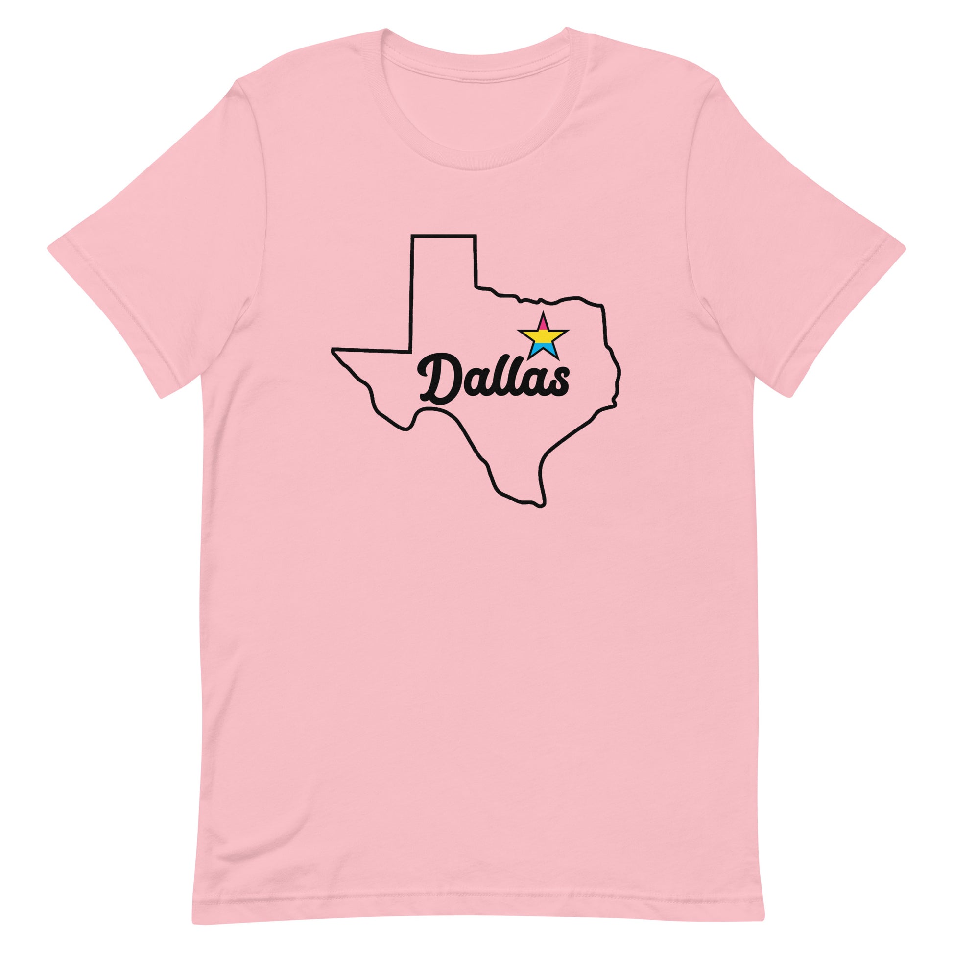 Dallas Texas Pansexual Star Tee Pink Pansexual unisex-staple-t-shirt-pink-front-63b629b853d62