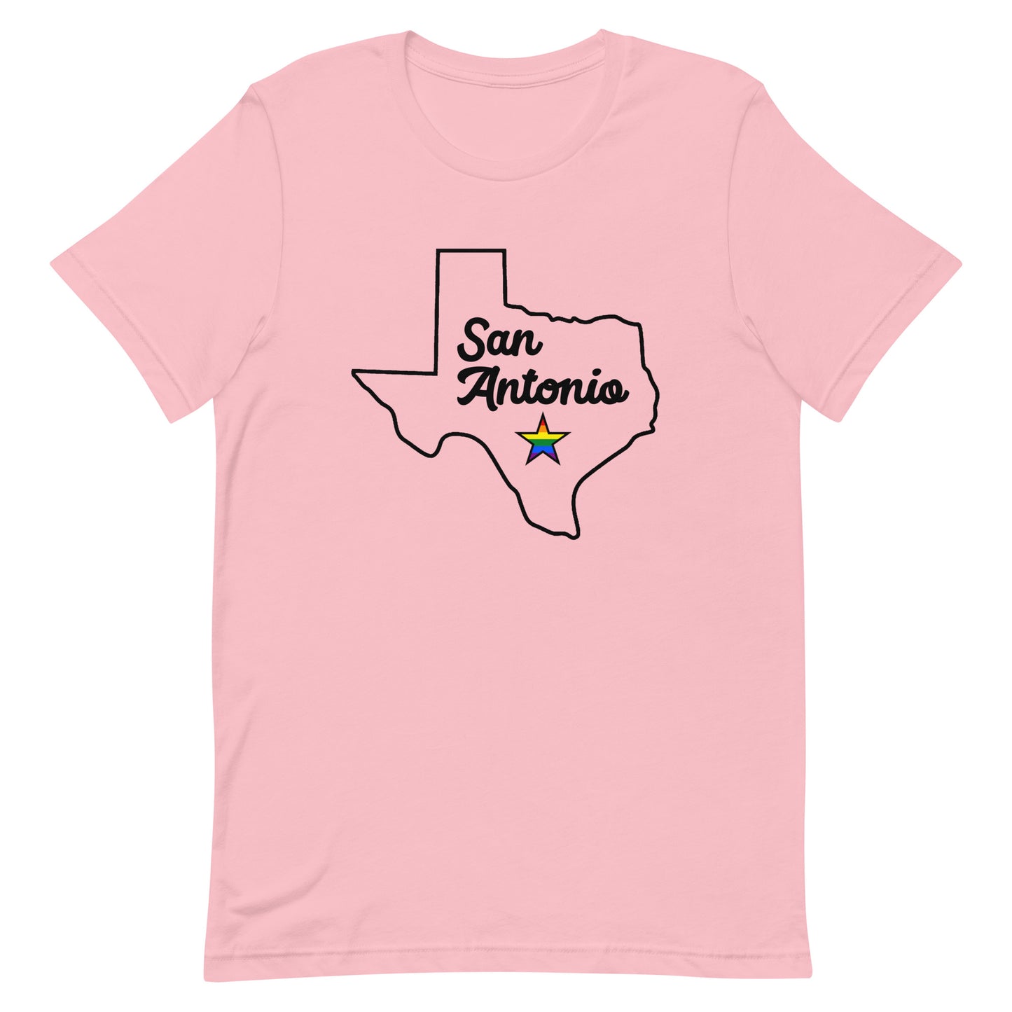 San Antonio Texas Pride Star Tshirt Pink Pride unisex-staple-t-shirt-pink-front-63b62fe2b480a