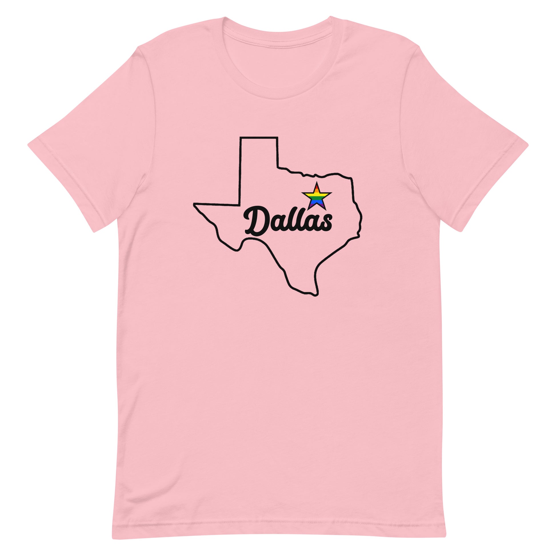 Dallas Texas LGBT Pride Star Tee Pink Pride unisex-staple-t-shirt-pink-front-63b6359038b71