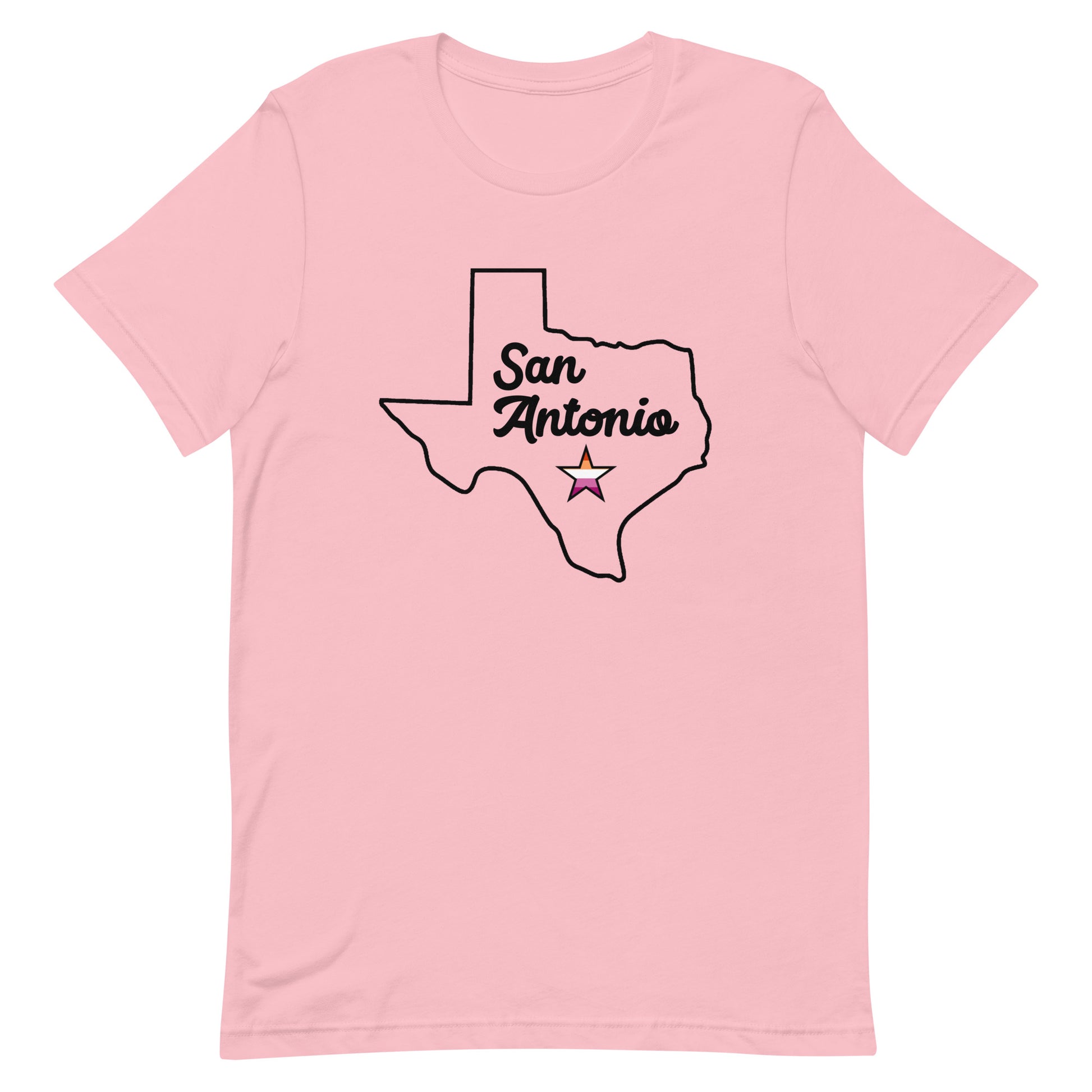 San Antonio Texas Lesbian Star Tshirt Pink Lesbian unisex-staple-t-shirt-pink-front-63b7710ebf87b