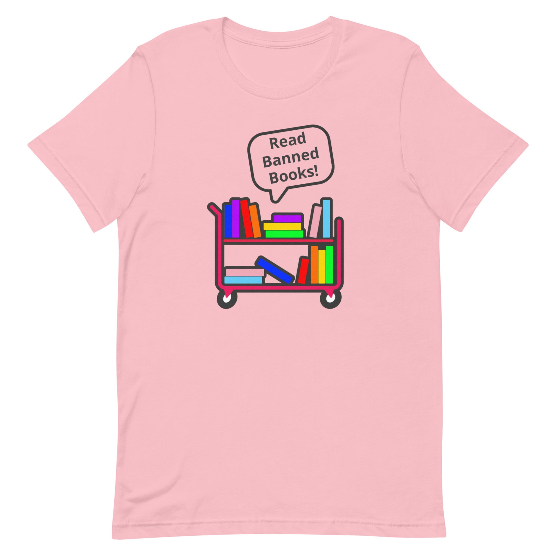 Read Banned Books Tee Pink unisex-staple-t-shirt-pink-front-63b8974ab9f49