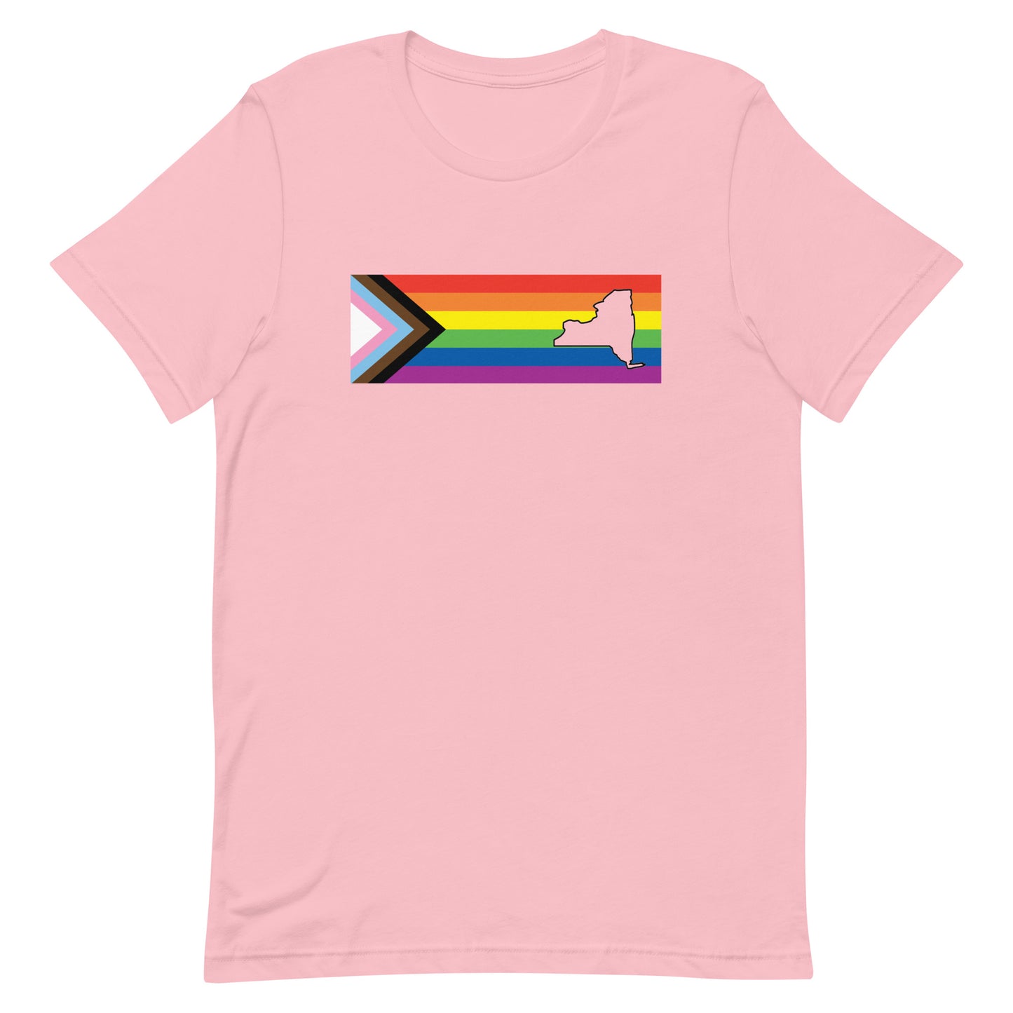 LGBTQ Progress Pride Flag New York T-shirt - Daniel Quasar Pink unisex-staple-t-shirt-pink-front-63b9e36870513