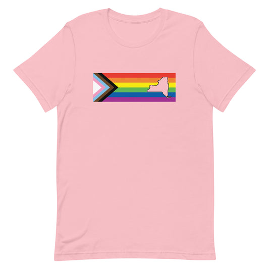 LGBTQ Progress Pride Flag New York T-shirt - Daniel Quasar Pink unisex-staple-t-shirt-pink-front-63b9e36870513 Tee