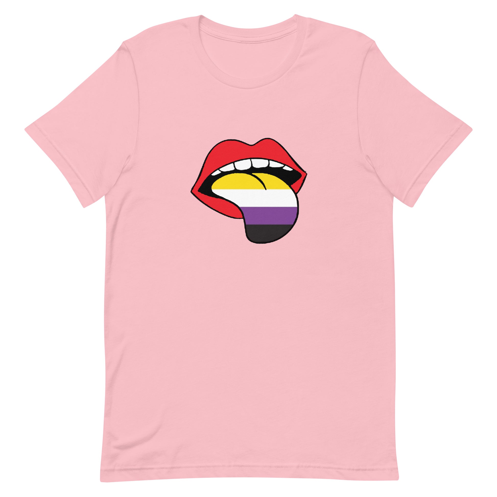 Nonbinary Enby Pride T-Shirt - Tongue Pink Nonbinary unisex-staple-t-shirt-pink-front-63ba227684500