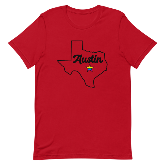 Austin Texas Pride Star Tee Red Pride unisex-staple-t-shirt-red-front-63630b32cdd83