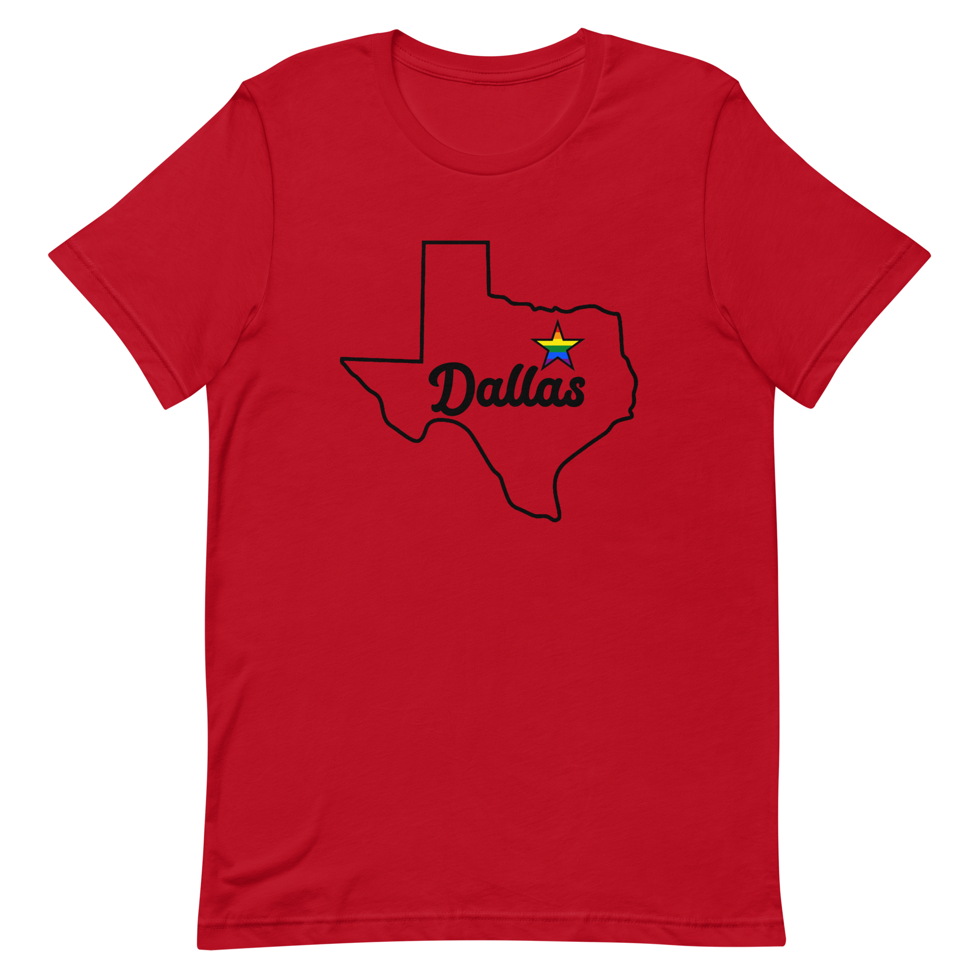 Dallas Texas LGBT Pride Star Tee Red Pride unisex-staple-t-shirt-red-front-63632c5323a03