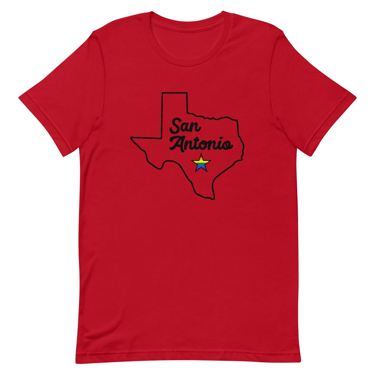 San Antonio Texas Pride Star Tshirt Red Pride unisex-staple-t-shirt-red-front-63b623129f6e5