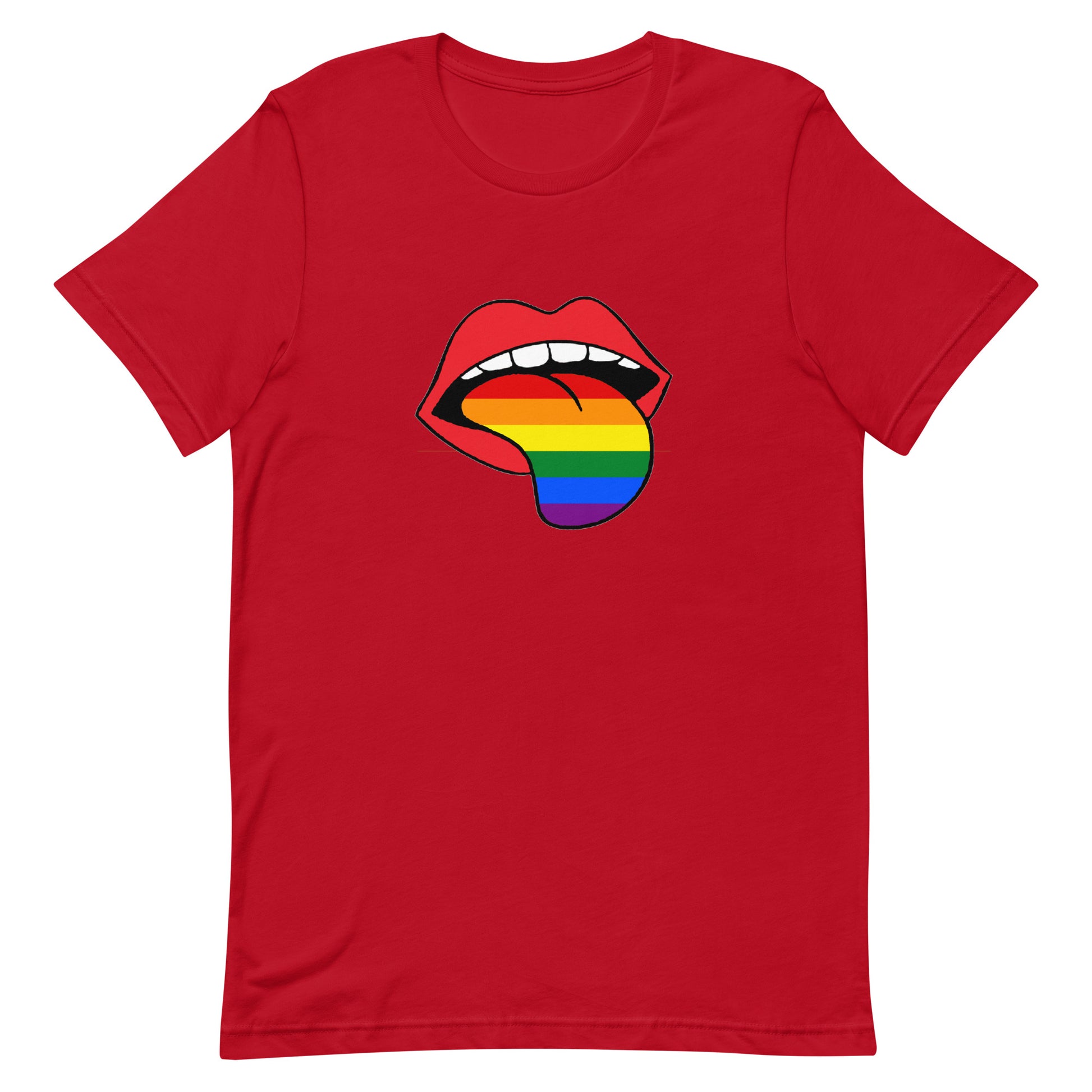 LGBTQ Pride T-Shirt - Rainbow Tongue Red Pride unisex-staple-t-shirt-red-front-63b899c726a10