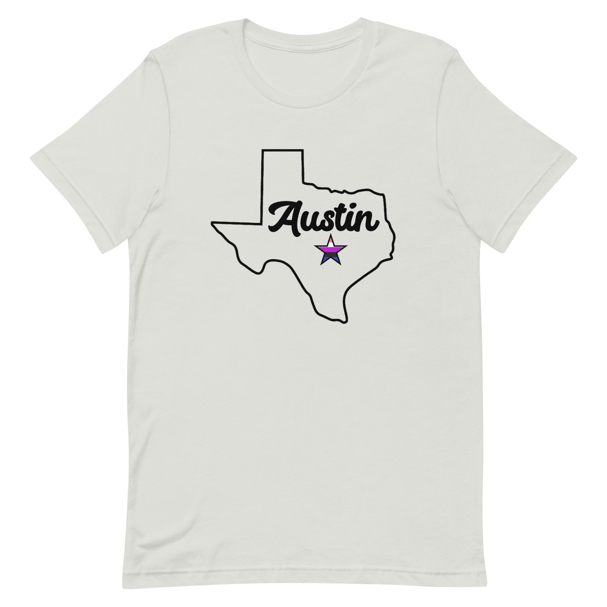 Austin Texas Genderfluid Star Tee Silver Genderfluid unisex-staple-t-shirt-silver-front-63b38be048a71_782ed028-36b6-4e5c-a08b-9001675dc717