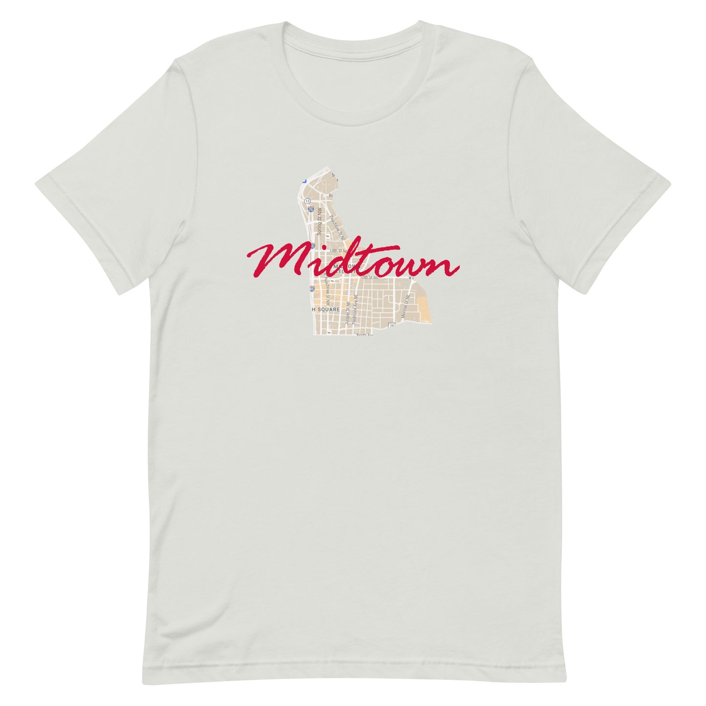 Atlanta Georgia Midtown Street Map Tee Silver unisex-staple-t-shirt-silver-front-63b398f0a505c