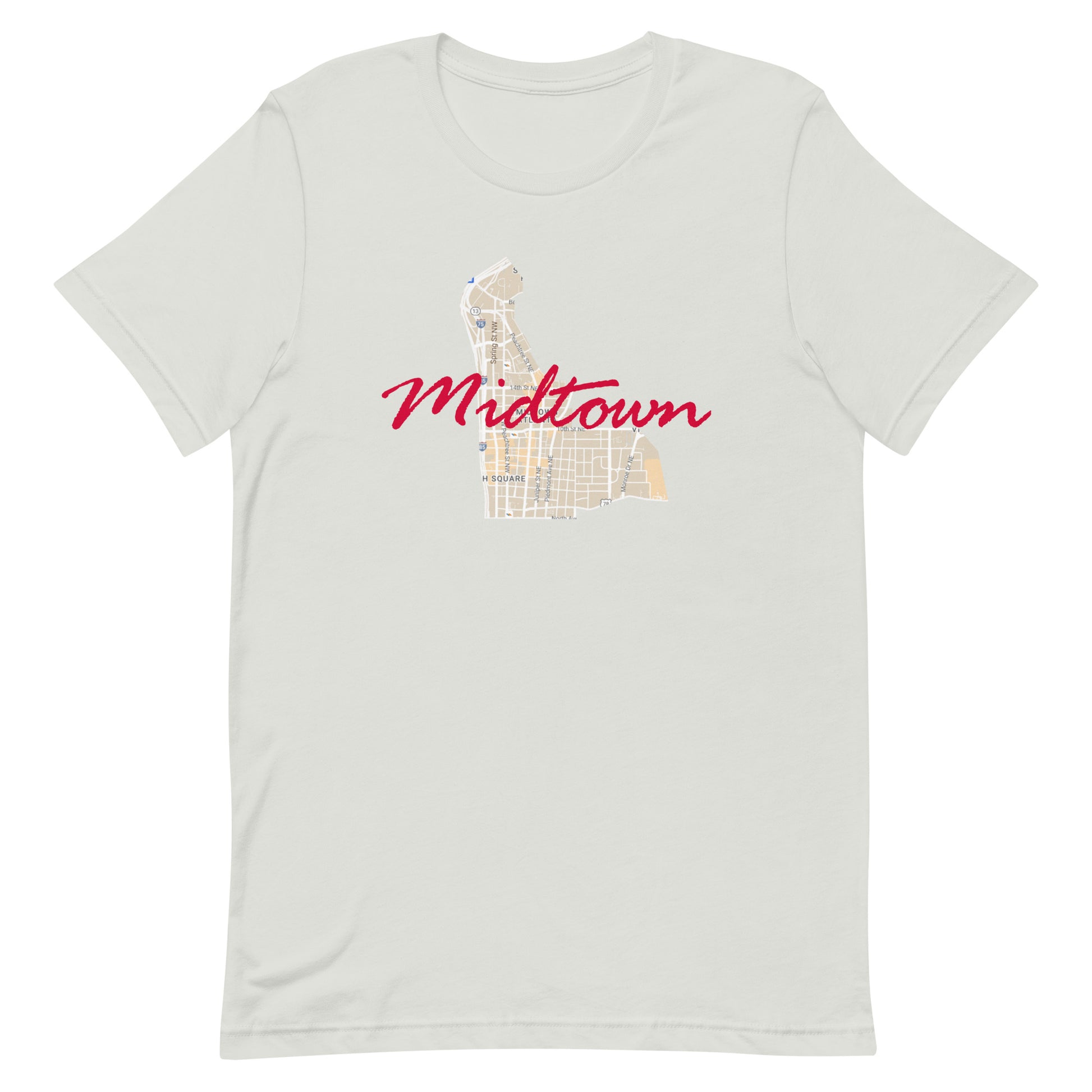 Atlanta Georgia Midtown Street Map Tee Silver unisex-staple-t-shirt-silver-front-63b398f0a505c