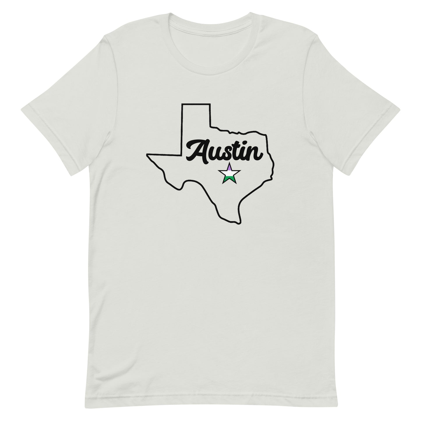 Austin Texas Genderqueer Star Tee Silver Genderqueer unisex-staple-t-shirt-silver-front-63b4ccace859c