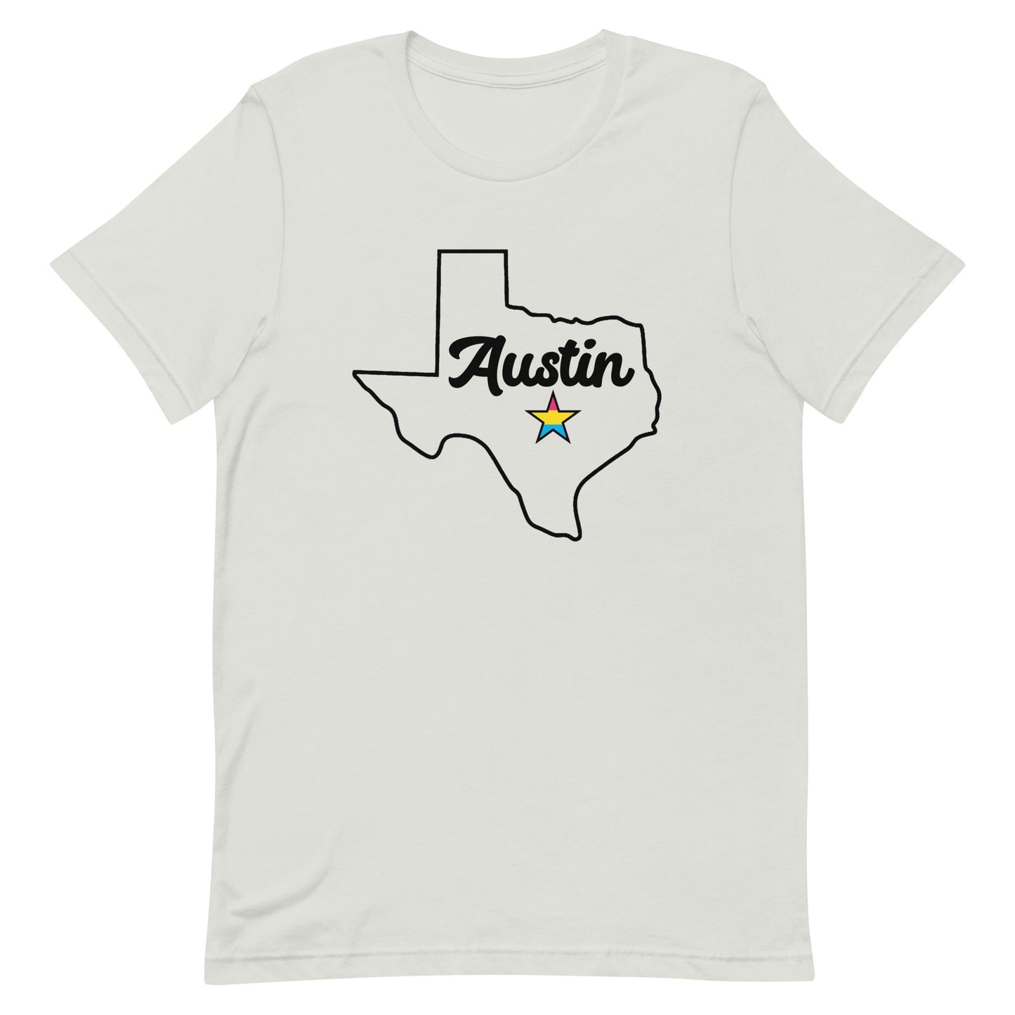 Austin Texas Pansexual Star Tee Silver Pansexual unisex-staple-t-shirt-silver-front-63b4cd320d3d7