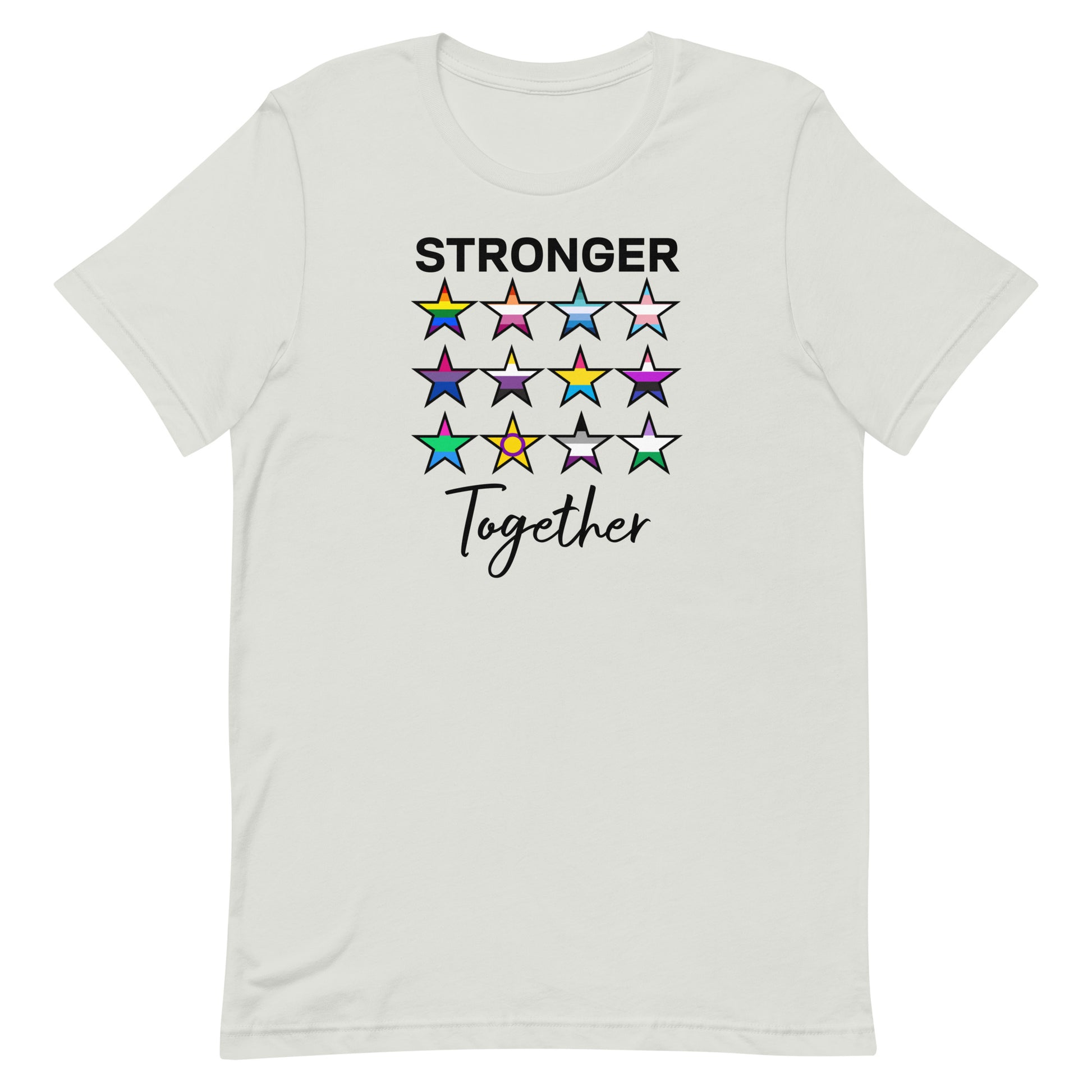 LGBTQ Pride T-Shirt - Stronger Together Silver Pride unisex-staple-t-shirt-silver-front-63b4e0fdb97e1