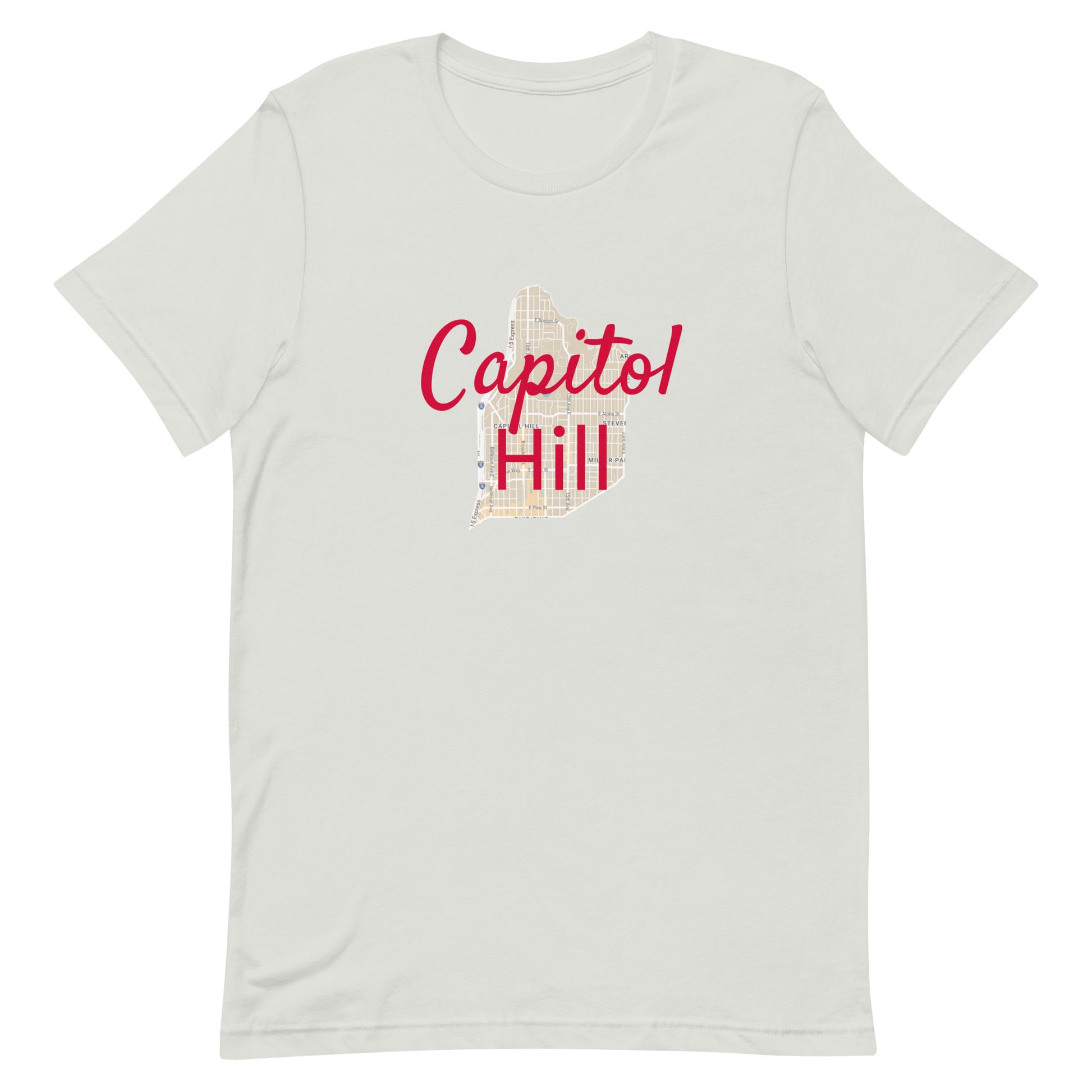 Seattle Washington Capitol Hill Street Map T-shirt Silver unisex-staple-t-shirt-silver-front-63b4e8fb924fc