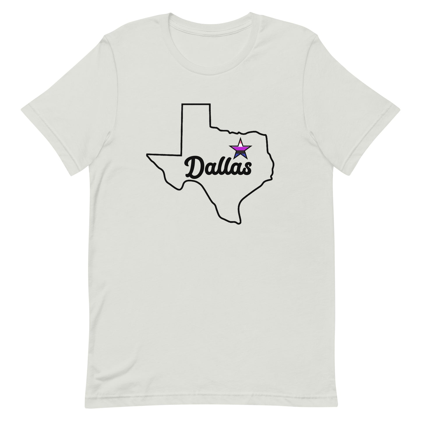 Dallas Texas Genderfluid Star Tee Silver Genderfluid unisex-staple-t-shirt-silver-front-63b629002bc0c