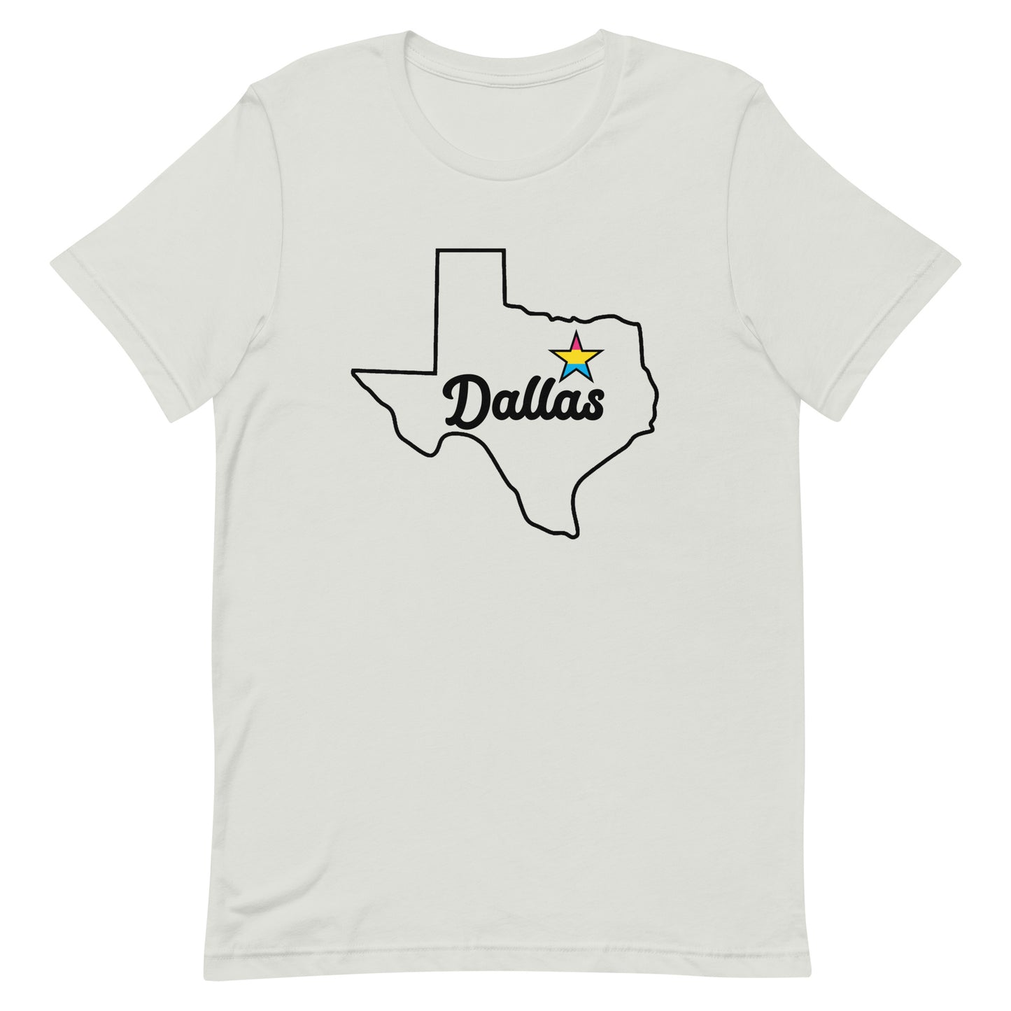 Dallas Texas Pansexual Star Tee Silver Pansexual unisex-staple-t-shirt-silver-front-63b629b85f74e