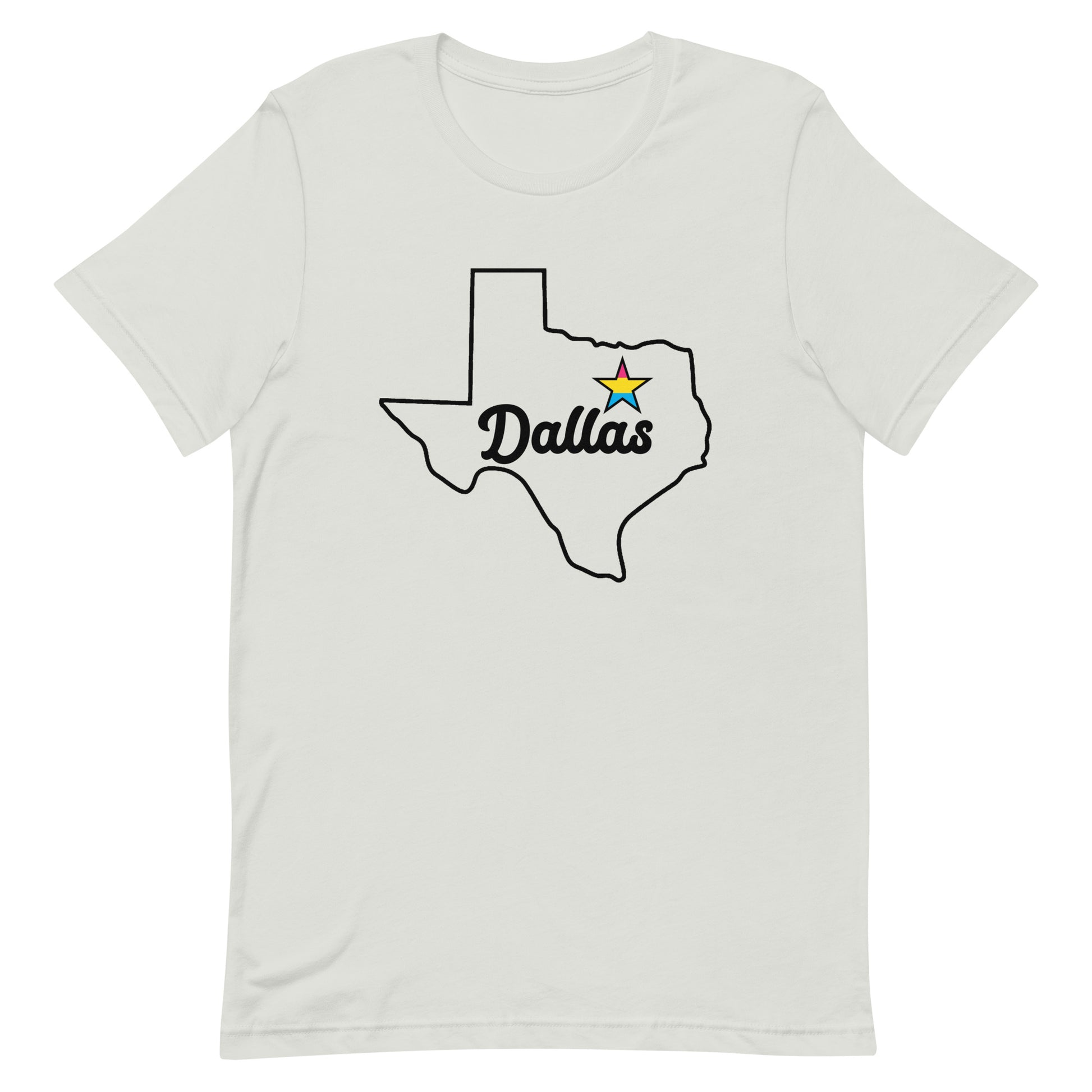 Dallas Texas Pansexual Star Tee Silver Pansexual unisex-staple-t-shirt-silver-front-63b629b85f74e