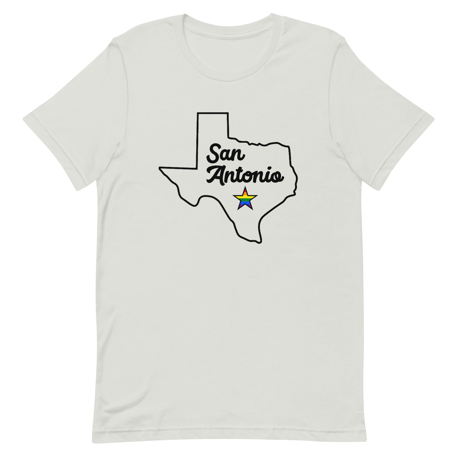 San Antonio Texas Pride Star Tshirt Silver Pride unisex-staple-t-shirt-silver-front-63b62a6e83751