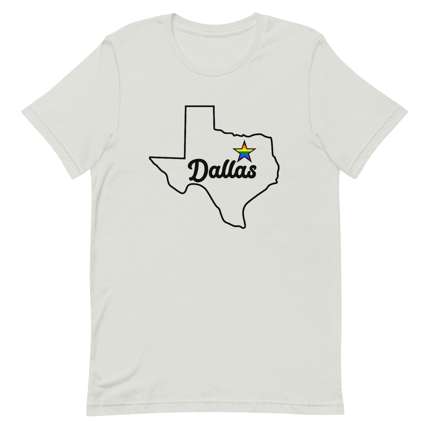 Dallas Texas LGBT Pride Star Tee Silver Pride unisex-staple-t-shirt-silver-front-63b63590431de