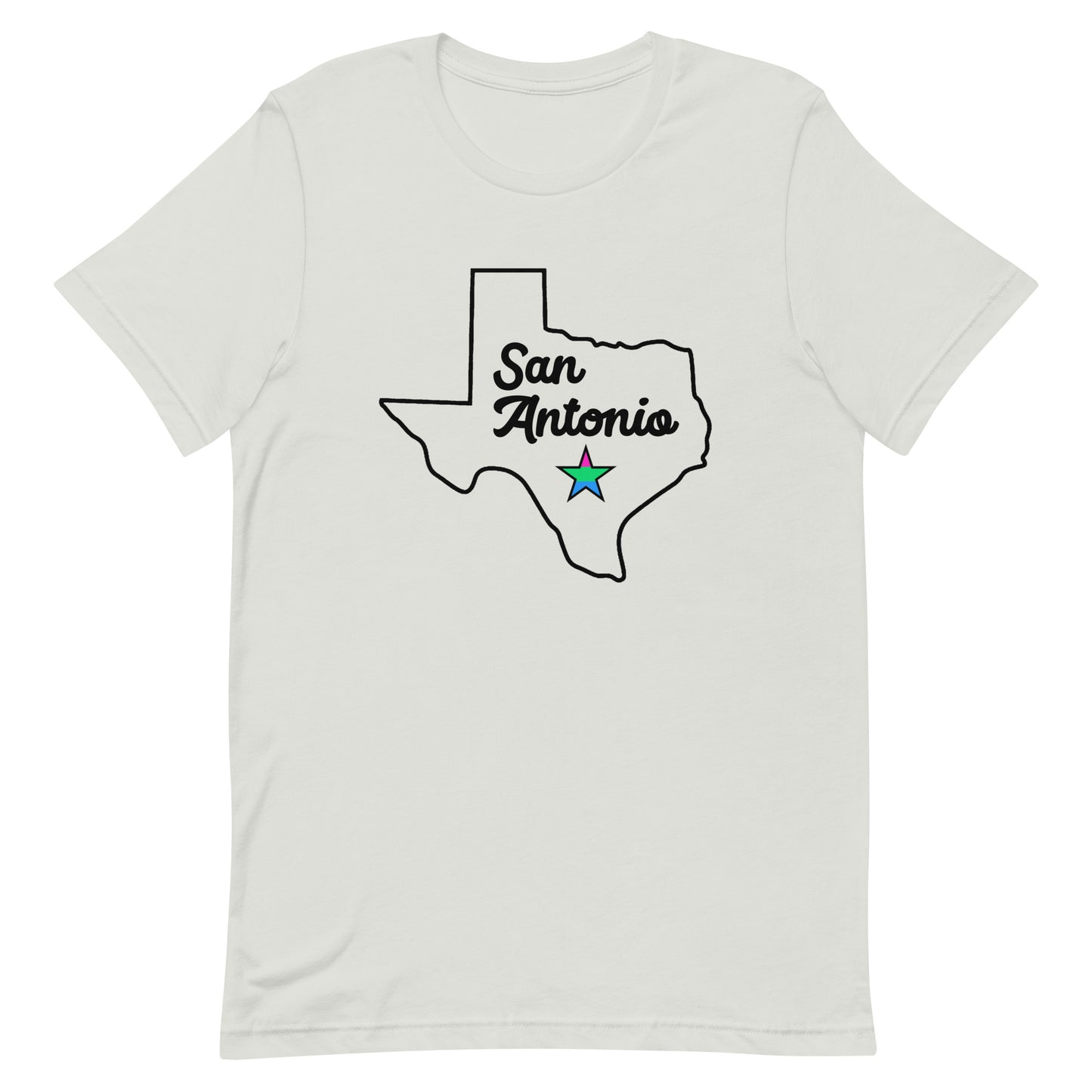 San Antonio Texas Polysexual Star Tee Silver Polysexual unisex-staple-t-shirt-silver-front-63b635aae43f0