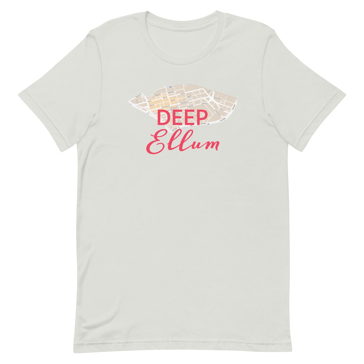 Deep Ellum Street Map Tee Silver Texas unisex-staple-t-shirt-silver-front-63b635f66b9db