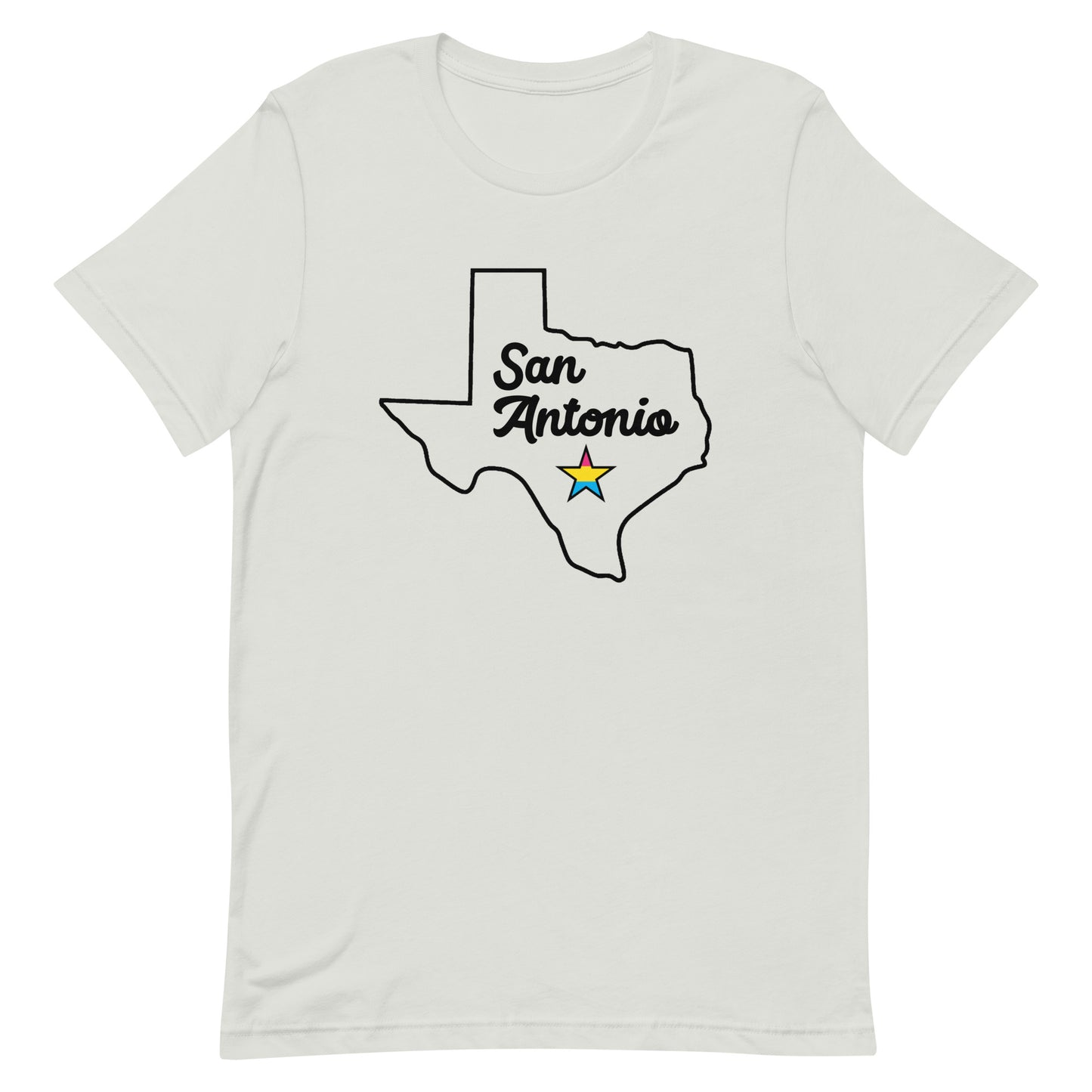 San Antonio Texas Pansexual Star Tee Silver Pansexual unisex-staple-t-shirt-silver-front-63b638cf50a06