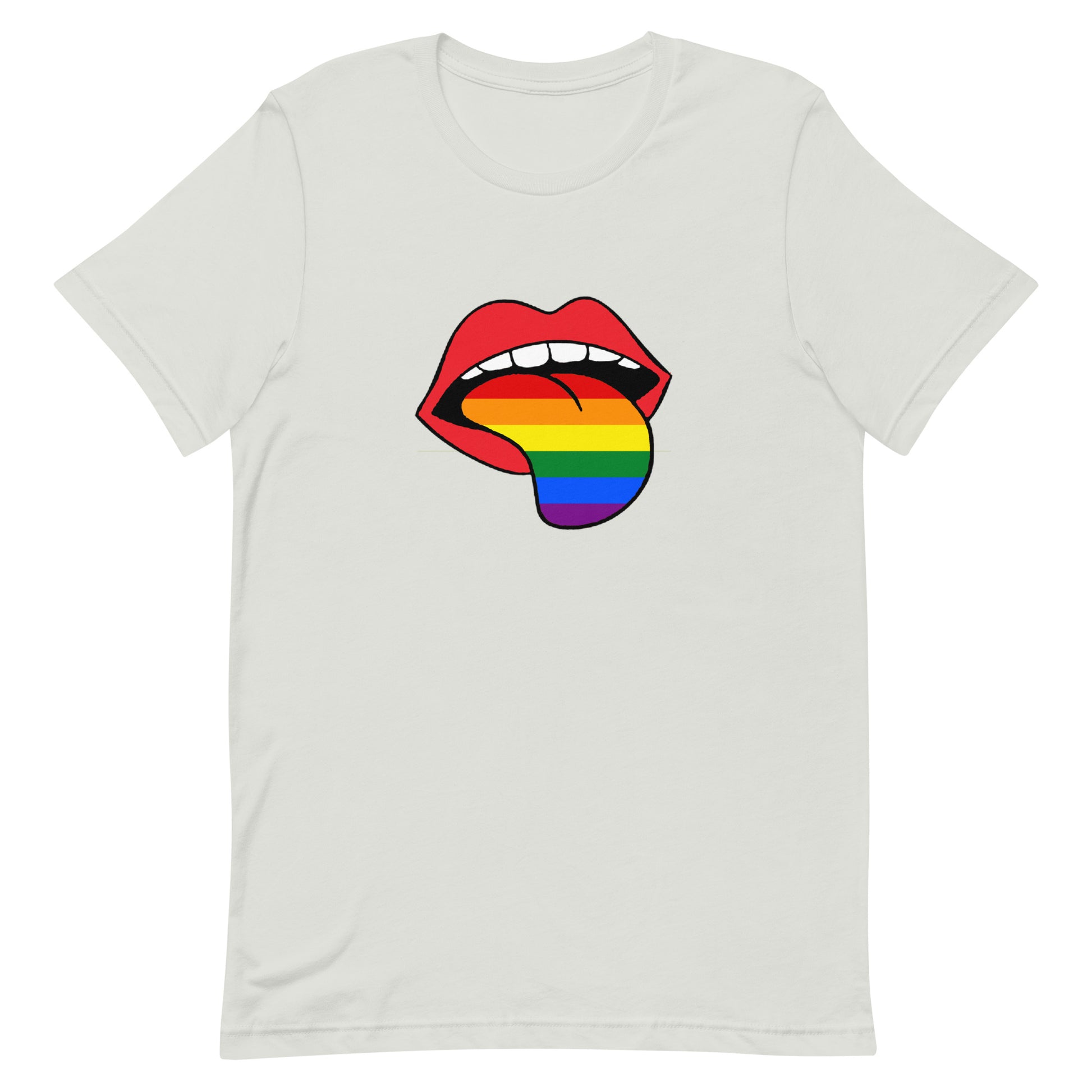 LGBTQ Pride T-Shirt - Rainbow Tongue Silver Pride unisex-staple-t-shirt-silver-front-63b899c746efa