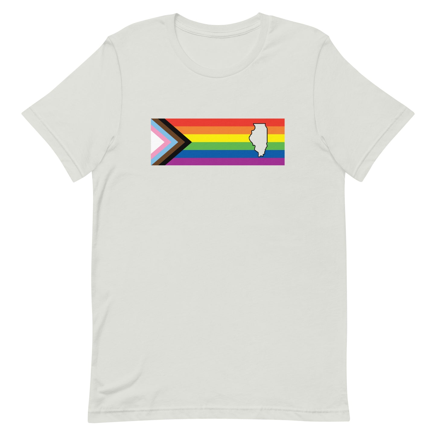 LGBTQ Progress Illinois T-shirt - Daniel Quasar Silver Pride unisex-staple-t-shirt-silver-front-63b9da05df21b