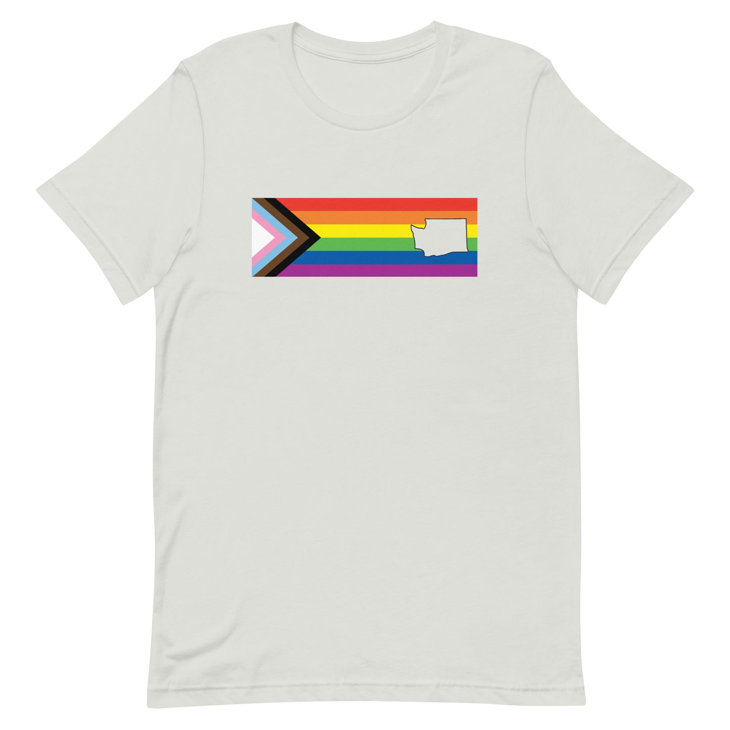 LGBTQ Progress Pride Flag Washington T-shirt - Daniel Quasar Silver Pride unisex-staple-t-shirt-silver-front-63b9ddd2129aa